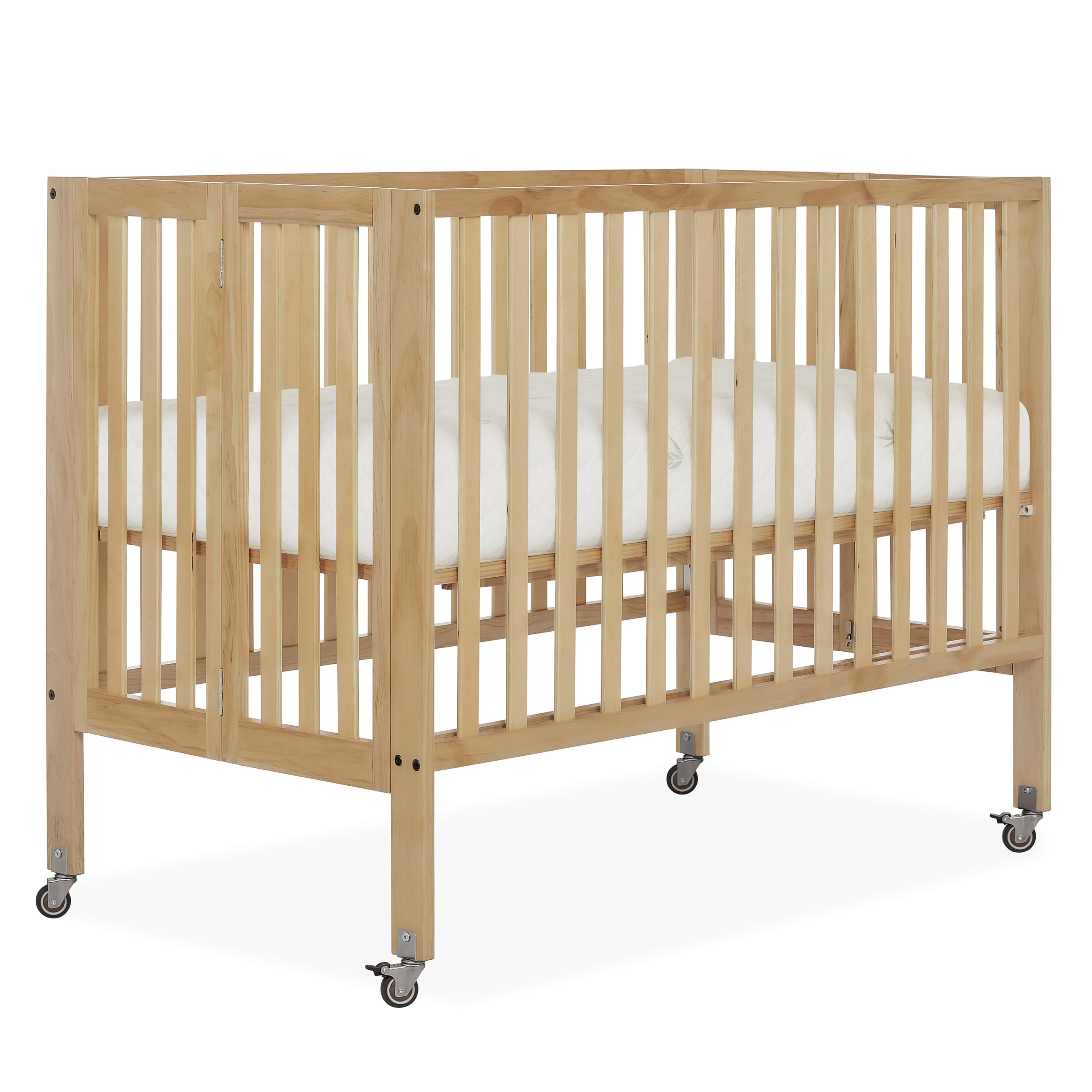 Photo 1 of Dream On Me Quinn Full-Size Portable Baby Crib in Natural, GreenGuard Gold & JPMA, Patented Quick Fold System, Adjustable Mattress Support, Smooth Wheels, Compact Design, Safe Sleep Assurance