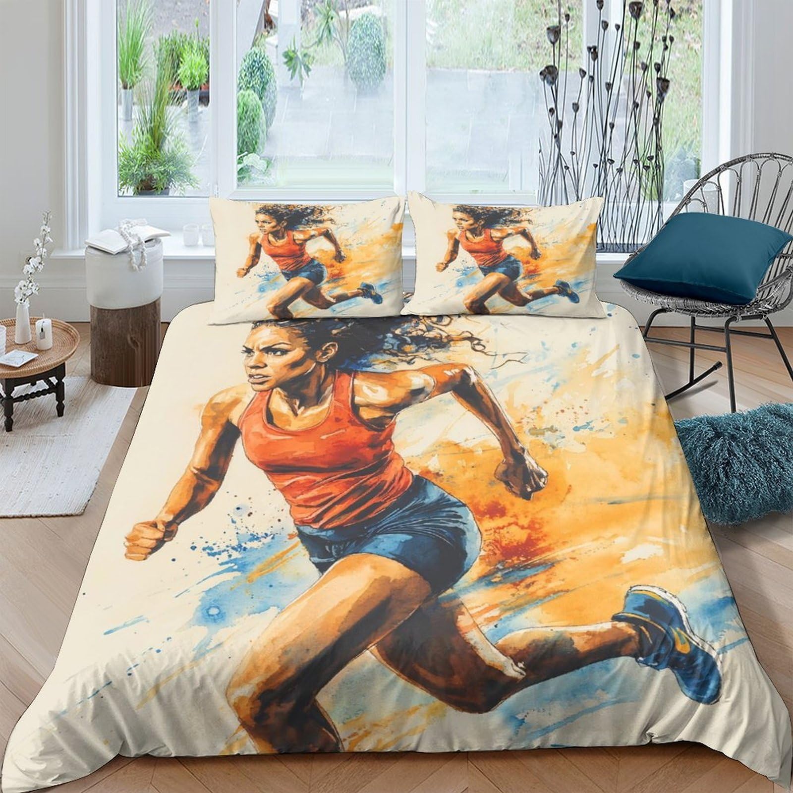 Ctjqhvkz Style-10 3D Printed Dynamic Runner Fitted Sheet Microfiber Soft Orange Blue Athlete Mattress Cover For Bedroom Guest Room Decor Single（135X200cm）