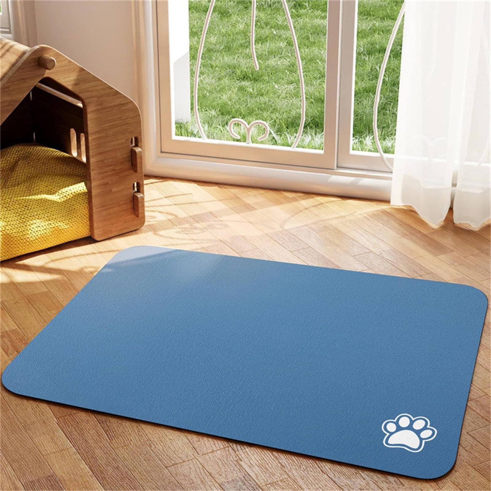 Hearda Pet Mats for Food Bowls Water Absorbent, Pet Food Mat Non Slip Quick Dry Cat Feeding Mat Diatomite Pet Feeding Mat Dog Bowl Mats Durable Water Dispenser Mat (60x90cm,Blue Q)
