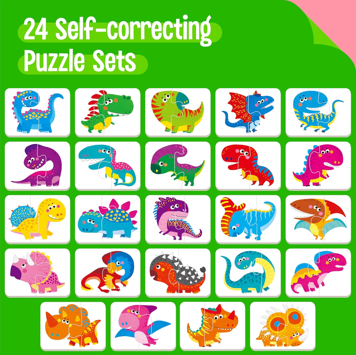 48 Dinosaurs Matching Puzzles with Error-Correction, Self-Correcting Puzzle Match Game Educational Matching Puzzles for Toddlers Kindergarten, Dinosaur-Themed Learning Games Toys for 3 Years Old image 3