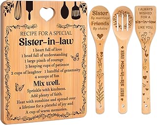 Gifts for Sister in Law - "Recipe for a Special Sister-in-Law", Sister in Law Birthday Gifts Engraved Bamboo-Made Cutting Board Set, Sister in Law Christmas Gifts.