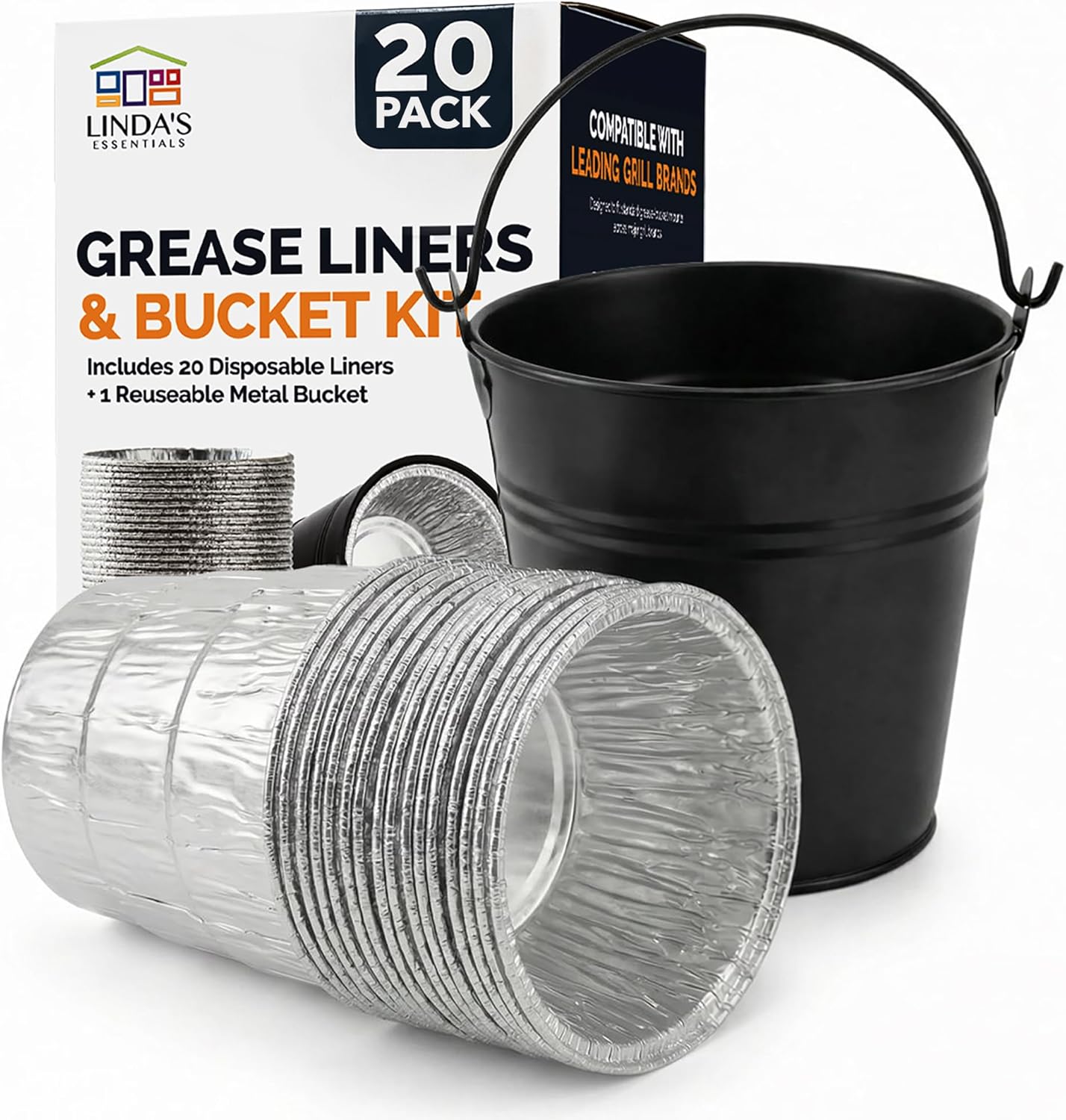 Grease Bucket for Pellet Grill with 20 Grease Bucket Liner fits Traeger Grease Bucket Liner - Replacement Traeger Drip Bucket for Pellet Grill Smoker Grease Bucket, Compatible with Pro Series 575/780