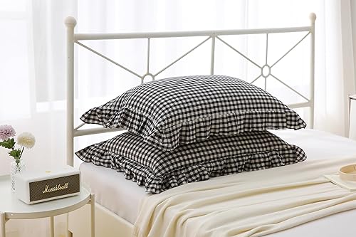 Vista 79 de Fundas de almohada cuadradas blancas con volantes, fundas de almohada europeas, 100% algodón, 18 x 18 pulgadas, 2 unidades Blanco 3