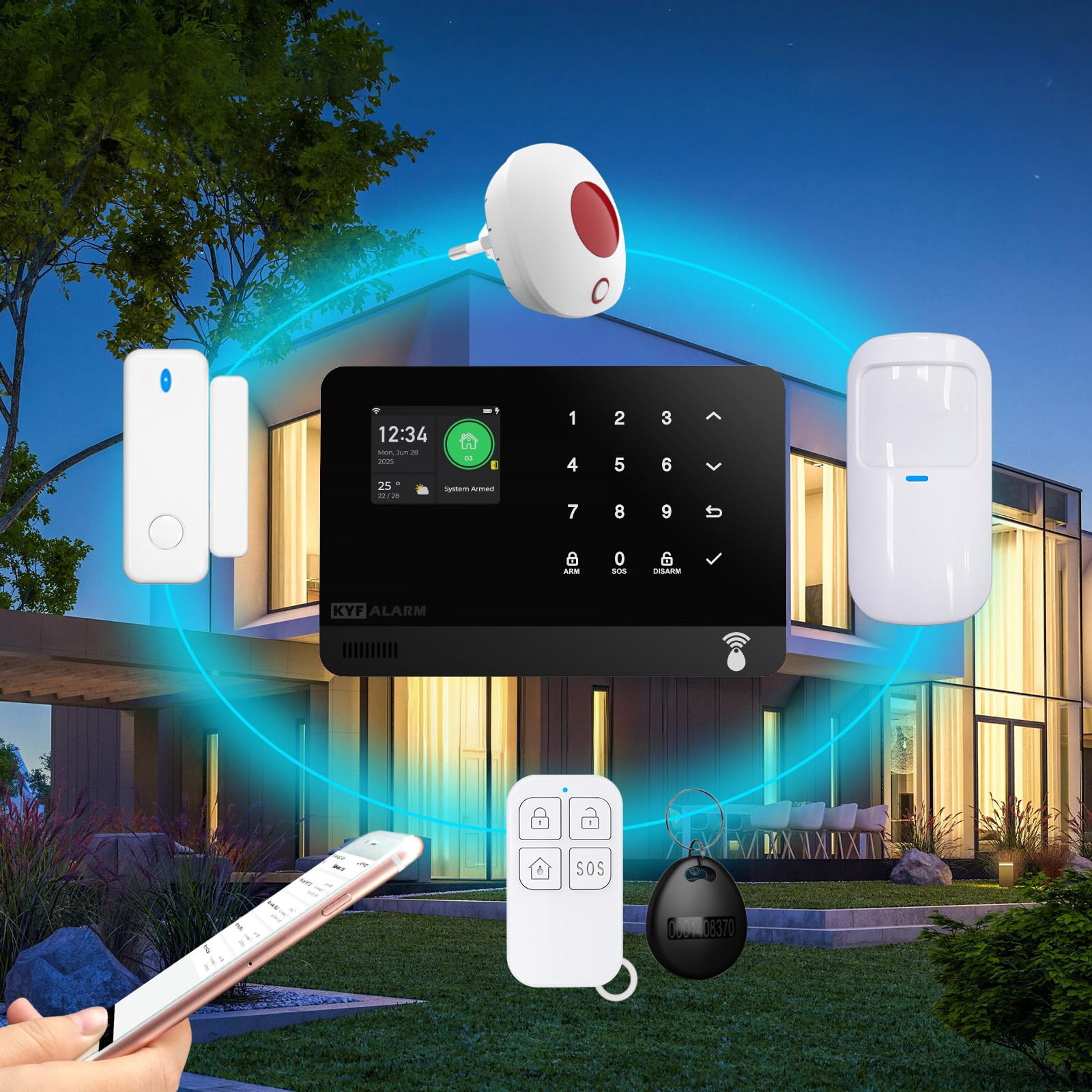 Système d’Alarme connecté WiFi et/ou 4G – Détection d’Ouverture & de Mouvement – Transmetteur GSM Vocal – Sécurité Intelligente évolutive, Compatible Alexa & Google