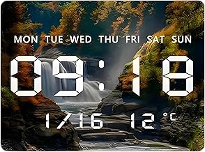 Amazon Brand - Umi Acrylic Digital Wall Clock for Bedroom Living Room Stylish with LED USB Tabletop 3D Picture Clocks with Time Day Date Month Temperature Display for Home Office 27x20cm (Waterfall)