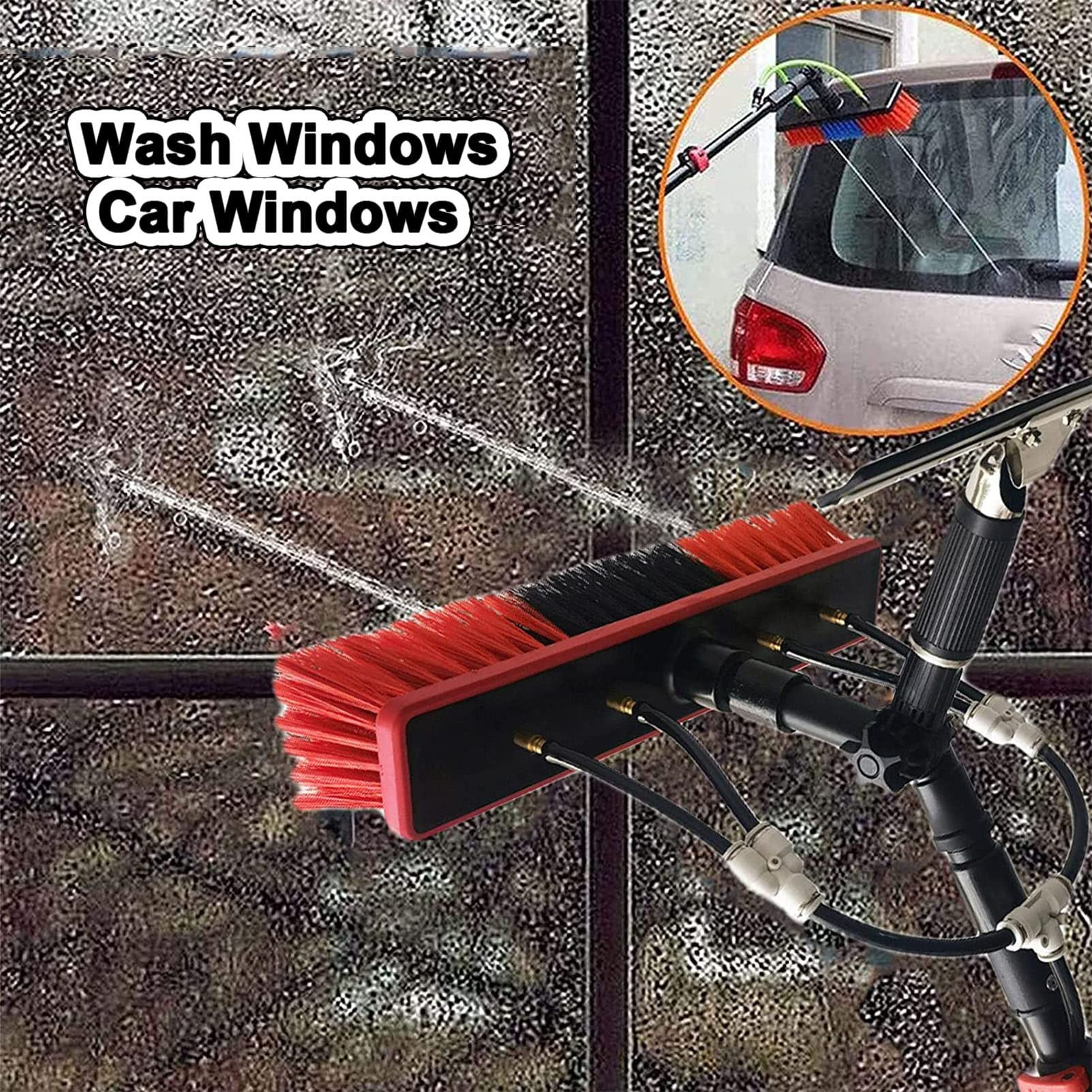 Zestaw bieguny karmiony wodą, teleskopowy zestaw do czyszczenia w wodzie karmiony pędzlem z squeegee, zewnętrzny system czyszczenia panelu słonecznego,30FT/9M