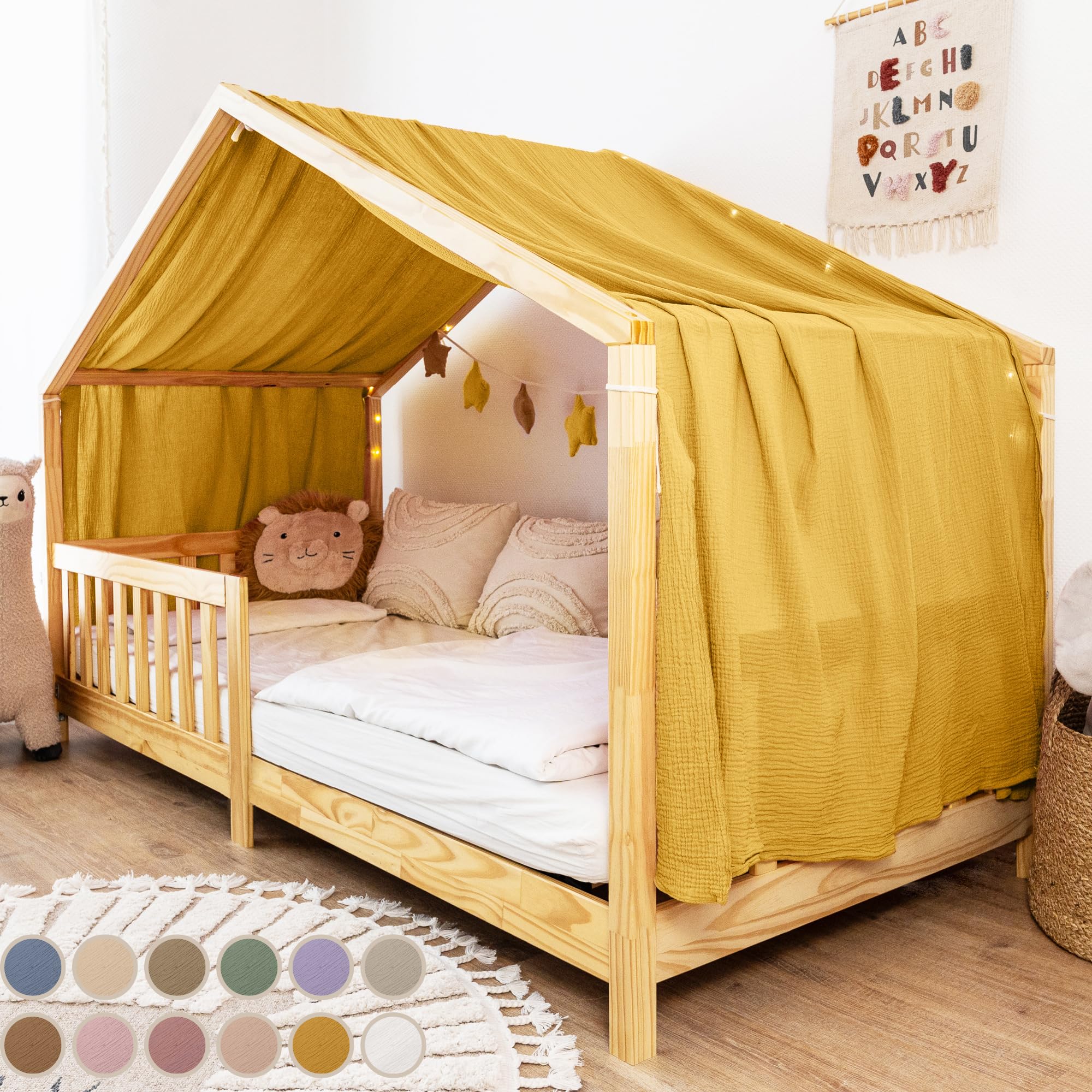 lilimaus Hausbett Himmel [in 12 Farben] Betthimmel Hausbett aus 100% Baumwolle Musselin - Stoffhimmel für Hausbett Deko Mädchen & Jungen - Himmel für Hausbett Kinder - Bett Vorhang Kinderbett