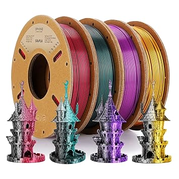 ERYONE Silk Dual Color Filament Bundle, PLA 3D Printer 1.75mm +/- 0.03mm, Silk Coextrusion PLA Filament 250gX4 Spools, Black&Green, Black&Rose, Black&Purple, Black&Gold