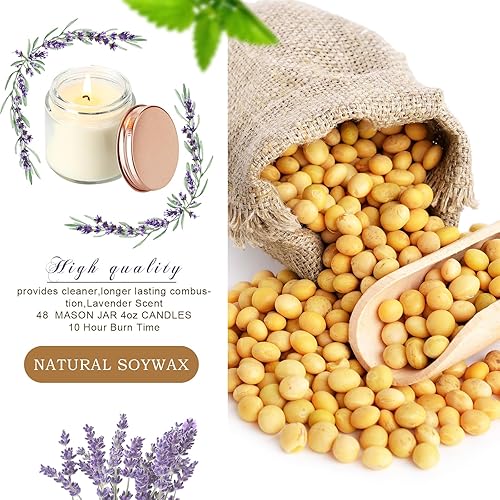 Miniatura 3 de Jutom Paquete de 48 mini velas en tarro de 4 onzas a granel, pequeñas velas de cera perfumadas a lavanda para bodas, baby shower, fiestas, regalos