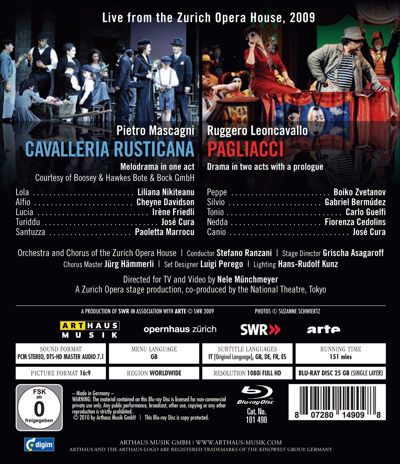 Mascagni/Leonvalli - Cavalleria Rusticana/Pagliacci (Arthaus/2009) [Blu-ray]
