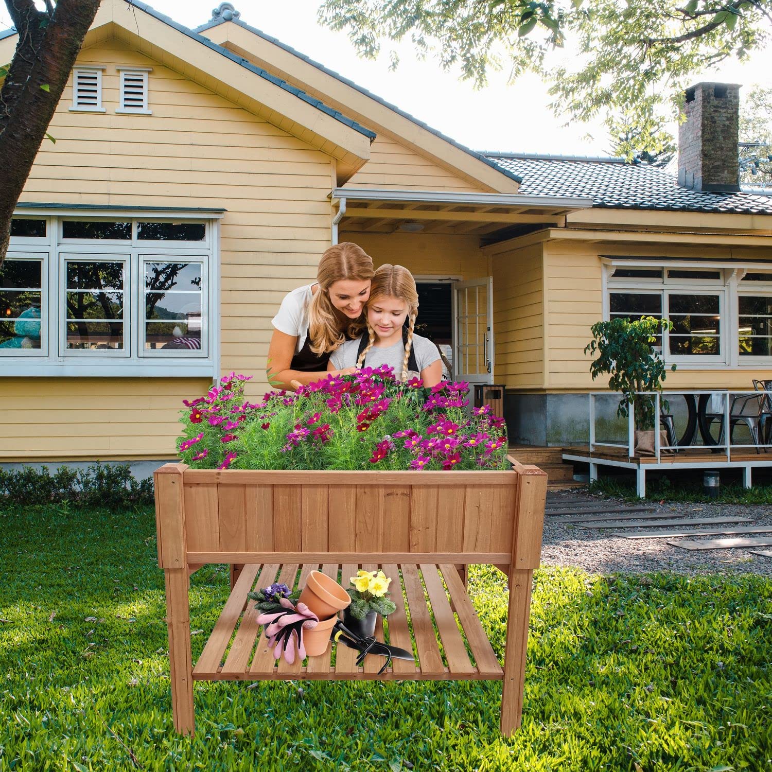 Coemo Hochbeet Pflanzkasten Kräuterbeet Anzuchtbeet inklusive Pflanzfolie | Vielseitig bepflanzbares Hochbeet aus Holz inklusive Pflanzfleece für Garten, Terrasse und Balkon, ohne Deko-Artikel