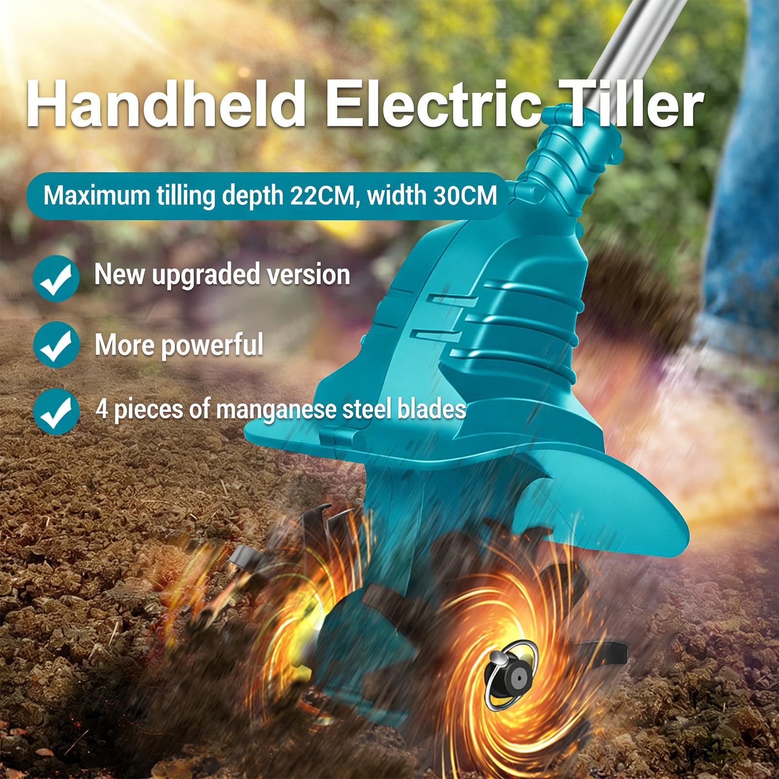 Motoazada Eléctrica Inalámbrica 20v Ampliable con 2 Baterías De 4,0ah, Ancho De 30cm Y Profundidad De 22cm, 4 Cuchillas De Acero, 270 RPM, para Huertos Y Jardines