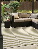 Vista 21 de Unique Loom - Alfombra de área de la colección Outdoor Striped - Rayada (5' 1" x 8' Rectangular, Verde/Marfil)