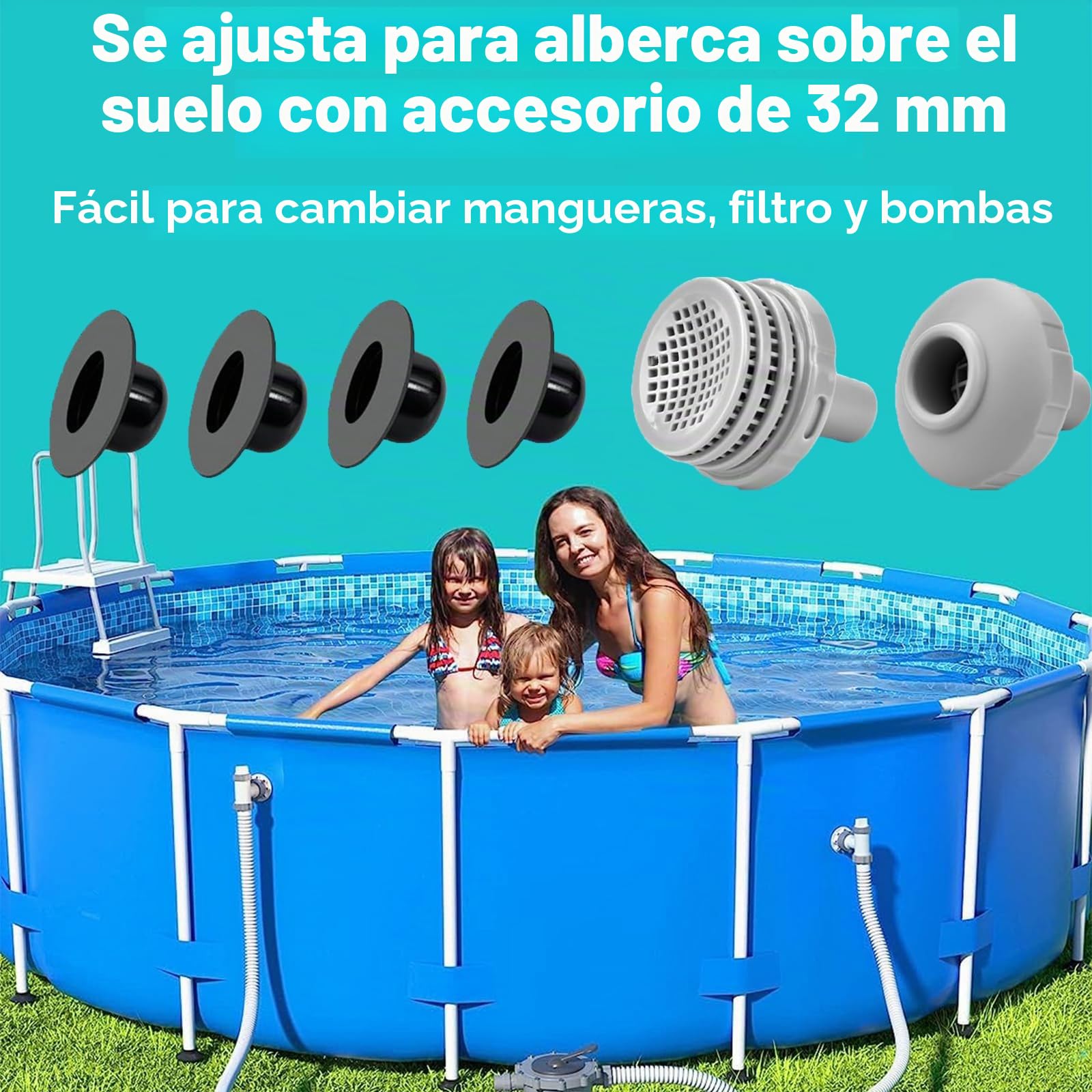 Kit de Coladores pequeños para Piscinas, conexión de Manguera de Boquilla de Piscina con 4 Tapones de Pared para Piscina, tapón de tapón de Agujero Compatible con Intex y Bestway