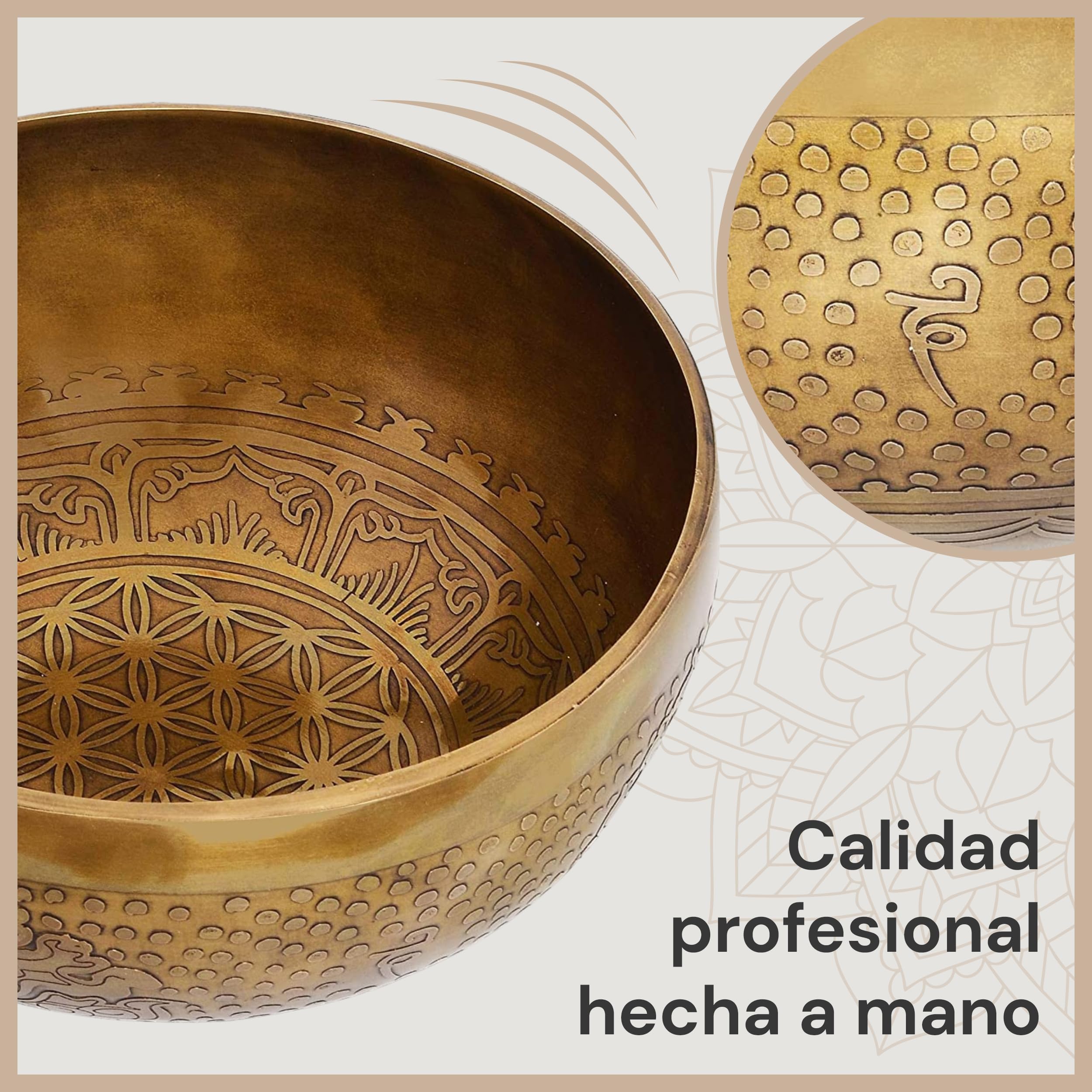 Cuenco tibetano con grabado de la flor de la vida para yoga, meditación y relajación, diámetro 20 cm, 1.100 g, superficie antigua, hecho a mano tradicionalmente …