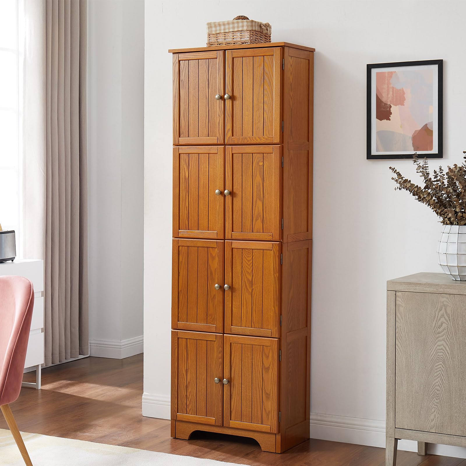 Anwick 72.4" Tall Kitchen Pantry, Farmhouse Storage Cabinet with 8 Doors and 4 Shelves, Farmhouse Pantry Cabinet for Kitchen,Dining Room,Living Room (