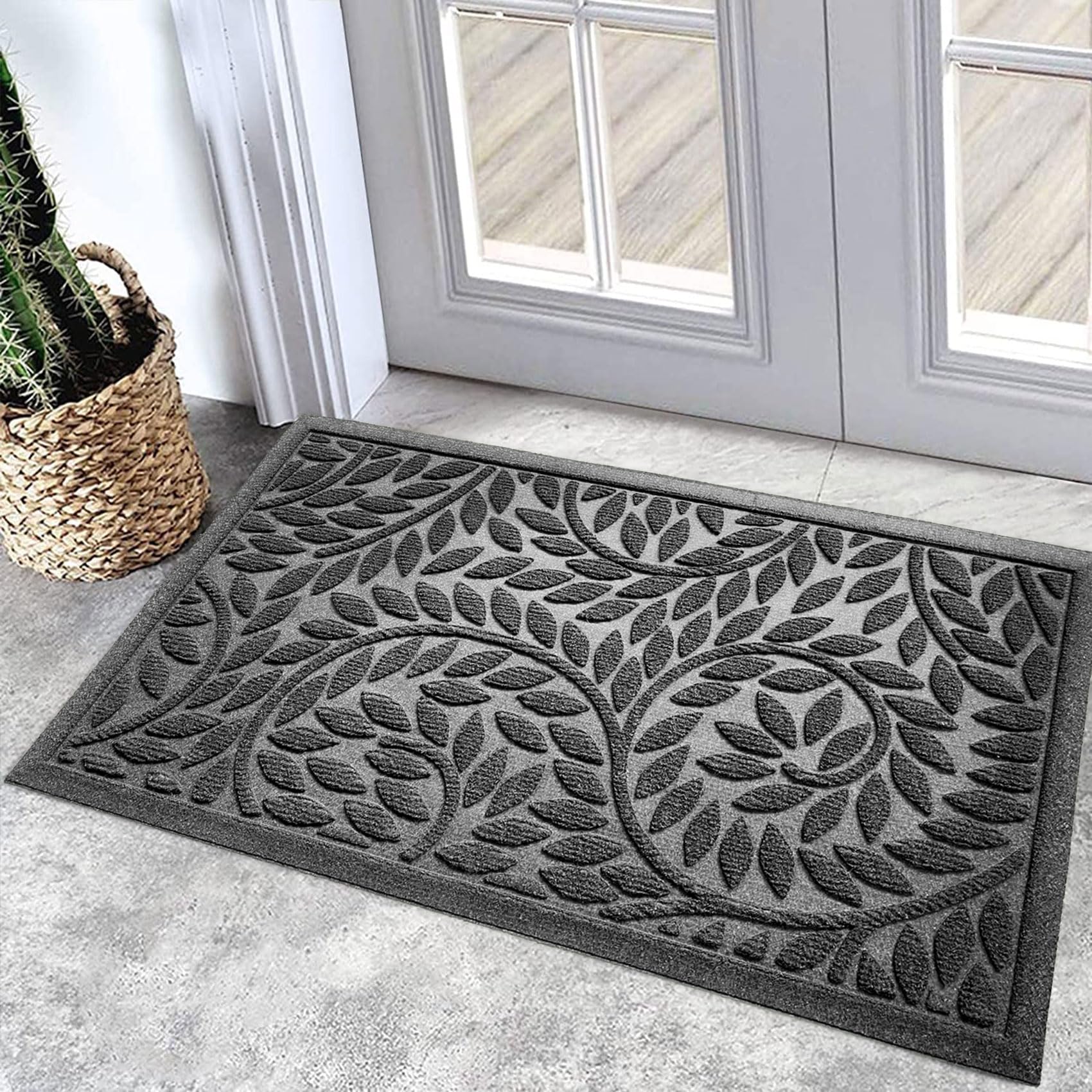 Bulijojo Tapete para puerta de entrada al aire libre, tapete de bienvenida duradero y resistente, tapete grueso y absorbente de goma natural, antideslizante, alfombra de bienvenida gris, 43 x 76 cm
