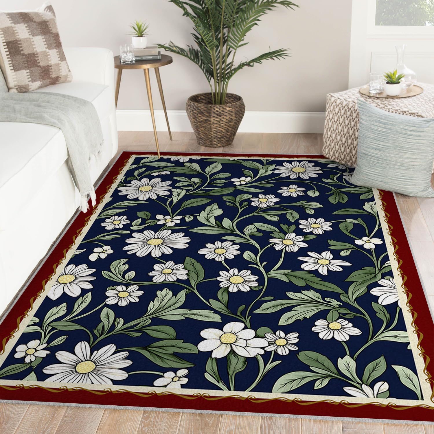 Tapis lavables machine bohèmes 90x150 cm blooming flowers pour salon et cuisine