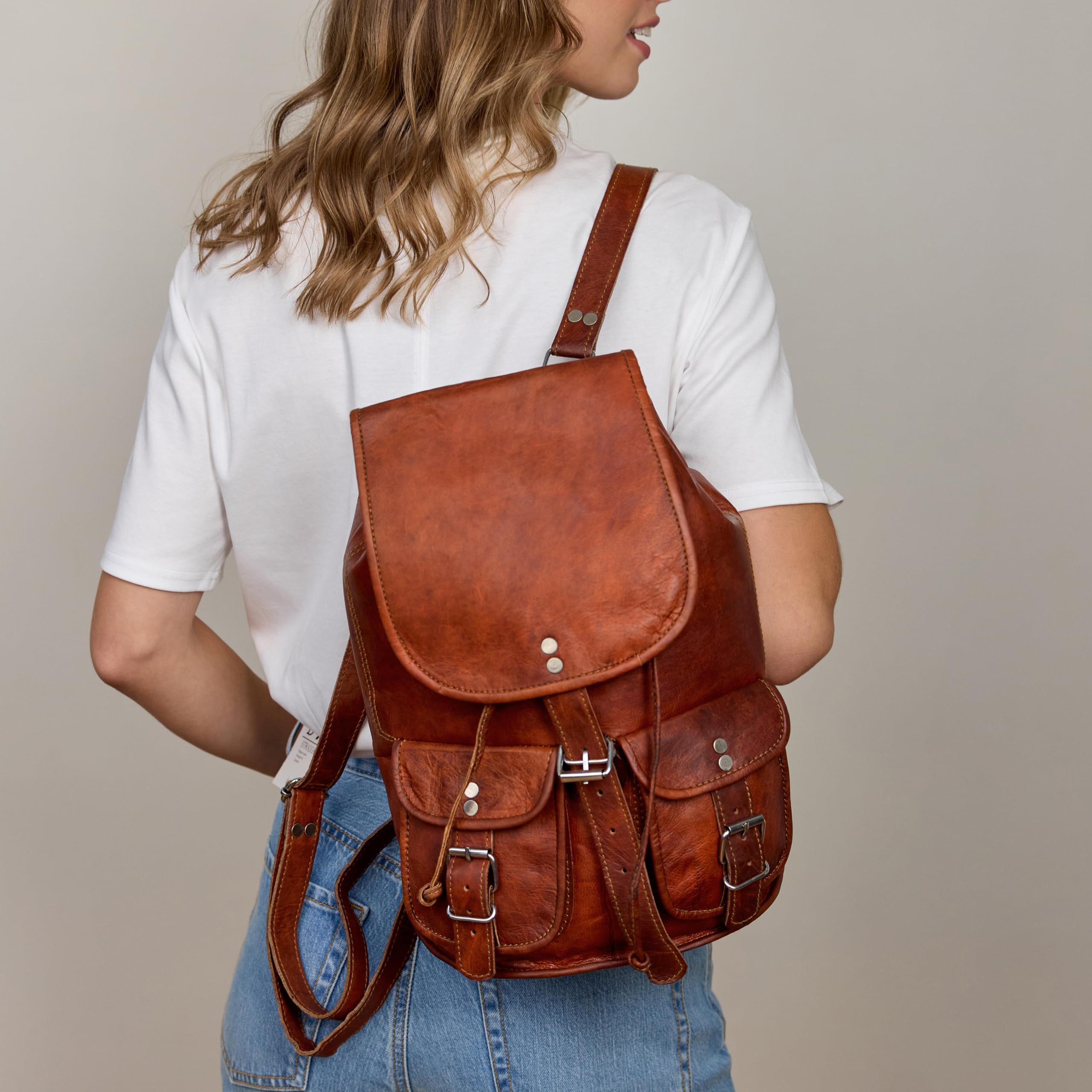 Gusti Rucksack Leder - Gary 13" Damen und Herren Cityucksack Unirucksack Wanderrucksack Alltagsrucksack Vintage Braun Leder
