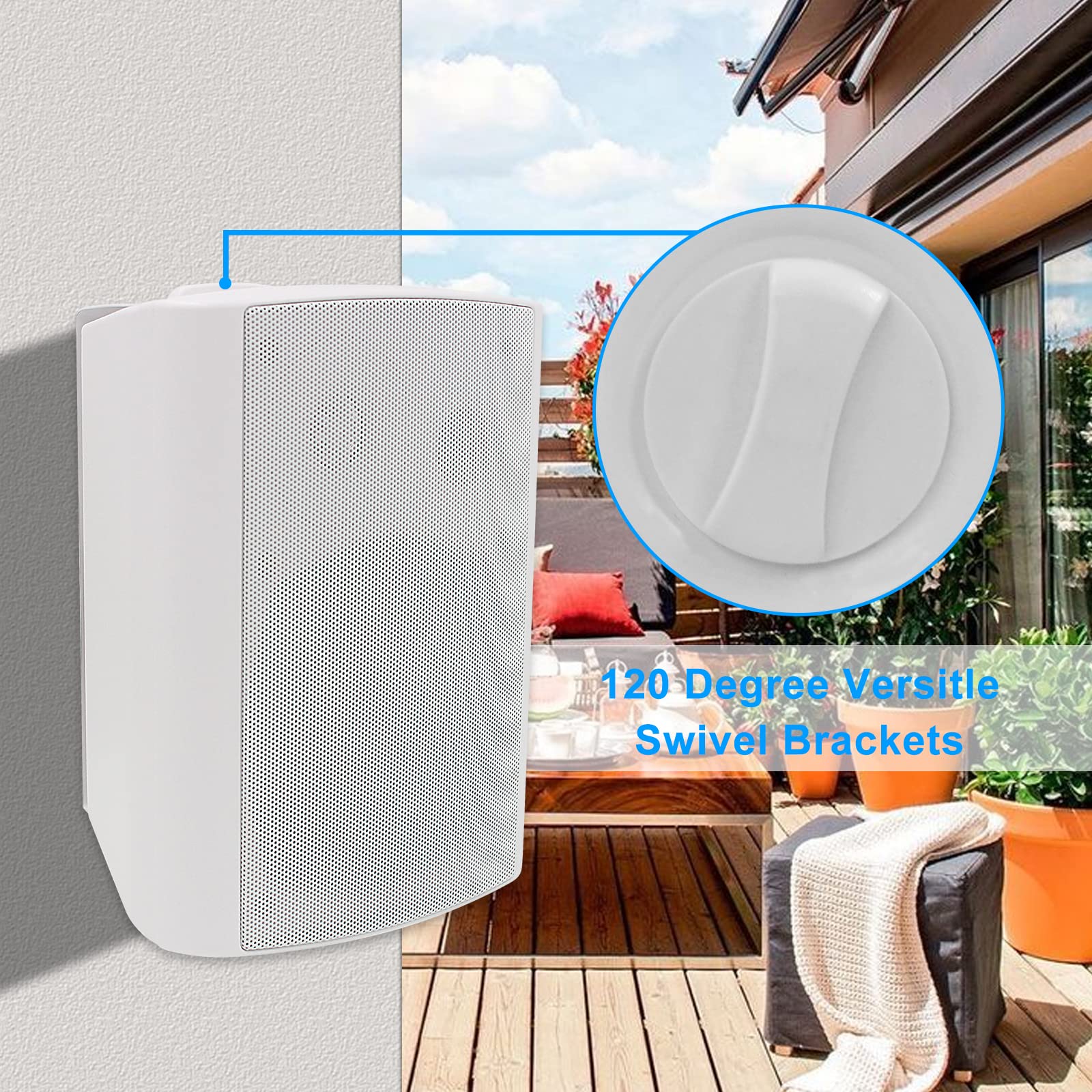 Herdio 800W 6,5 Pouces Enceinte d'Extérieur passifs, étanche Enceintes d'extérieu, Parleur imperméable à l'eau, Haut-Parleur murales stéréo Patio Mural avec Basses puissantes(4 Blanc)