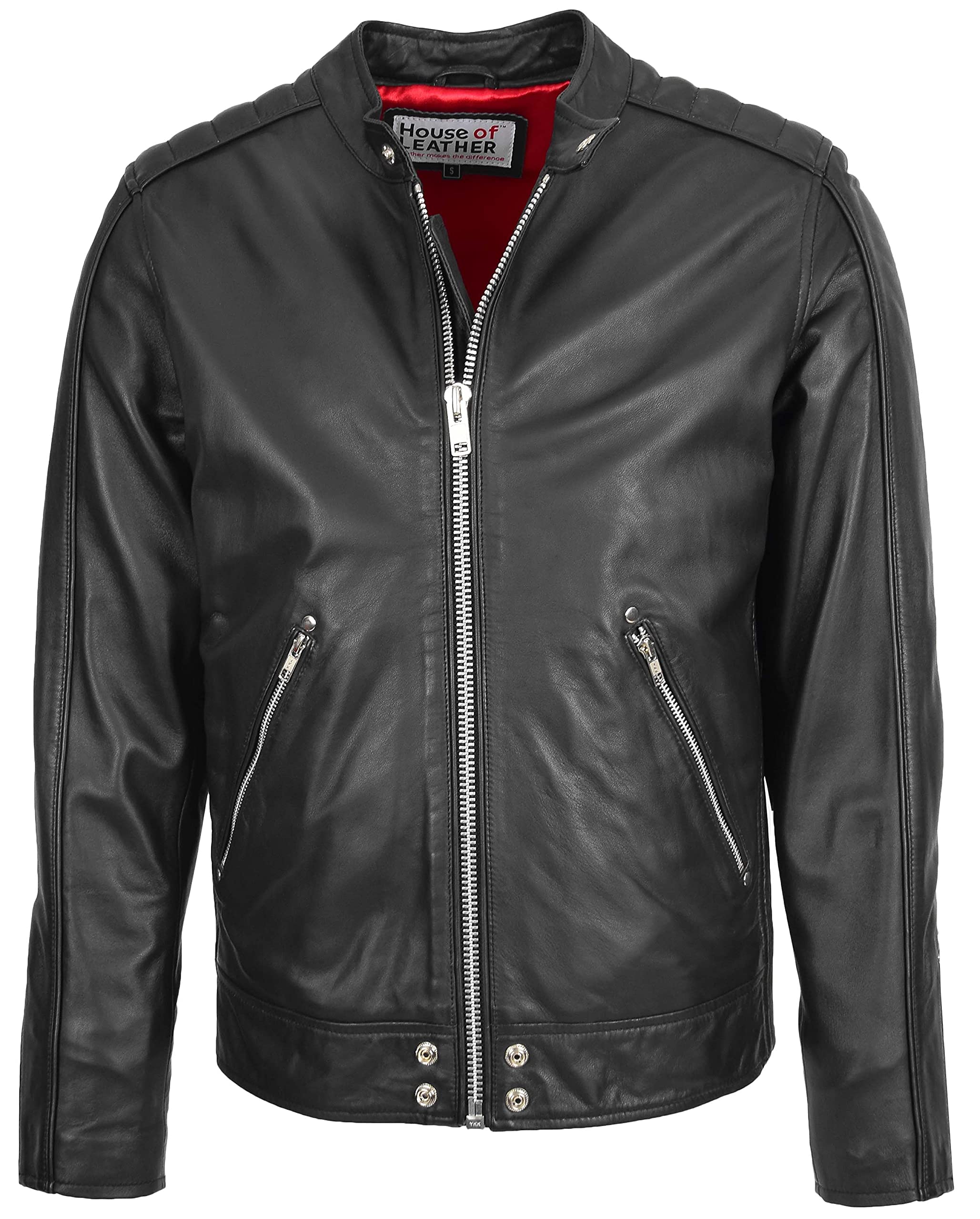 Mens Real Leather Casual Biker Style Jacket Andy Black (XL)