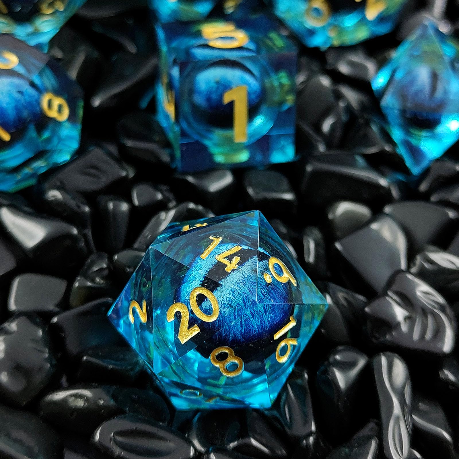 ORUZA 7 PCS Dragon Eye DND Dice Liquid Core D&D Dice Resin Sharp Edge Polyhedral D&D Dice Set for Dungeons and Dragons Role Playing Die D20 D12 D10 D8 D6 D4 D% - Image 2