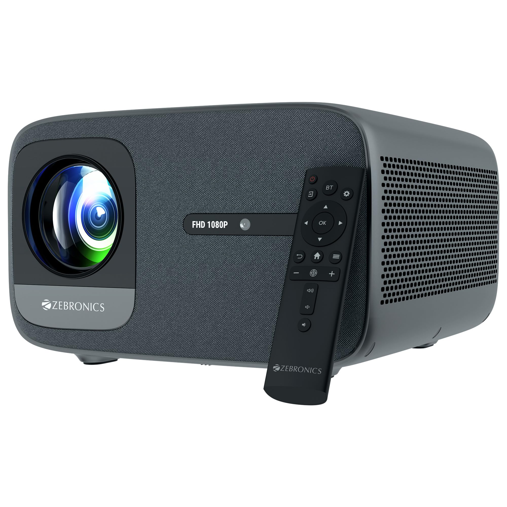 ZEBRONICS PIXAPLAY 59, Smart Projector, 1080p, 20000 Lumens, 200" Screen Size, Auto [ Focus | Keystone | Obstacle Detection | Screenfit ], BT v5.0, WiFi, HDMI-ARC, Type C DP, APP Support, Miracast