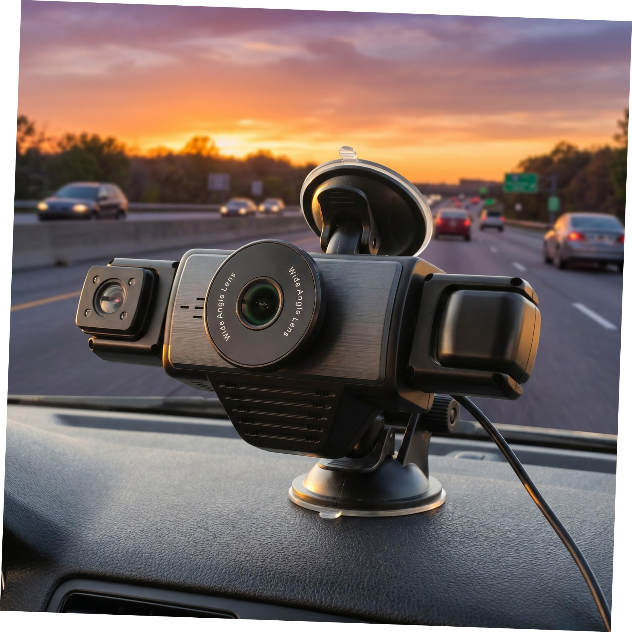 Dash Cam a Cinque Vie per Auto, Wifi, Visione Notturna Ir | Obiettivo Grandangolare, Registrazione in Loop, Nero Abs per Road Trip