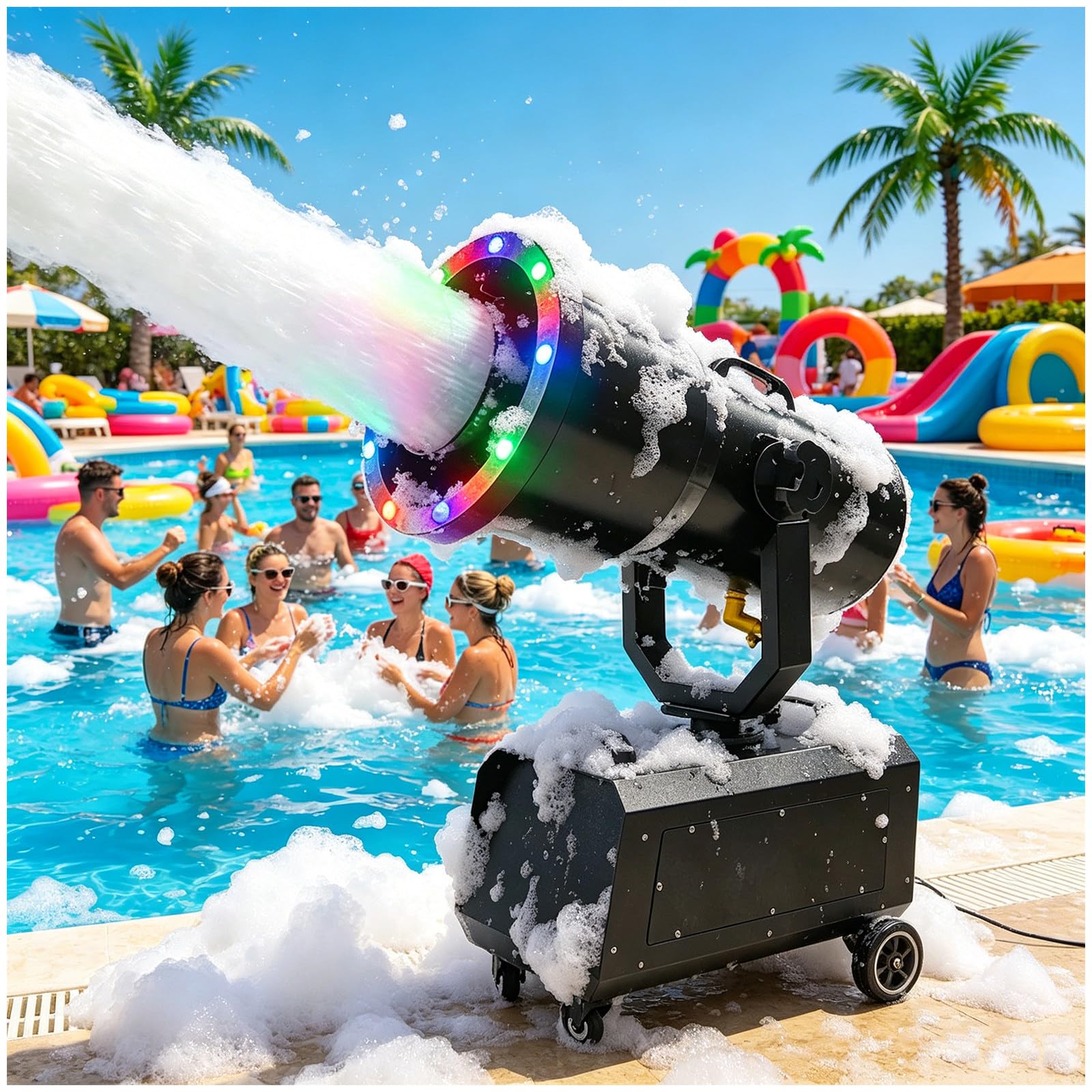 Eastnmythet 2000W Foam Machine, Bubble Cannon with Auto-Rotating Head, 6–9m Range and 80m² Coverage for Themed Parties, Festivals, Concerts, Weddings, and School Events With LED