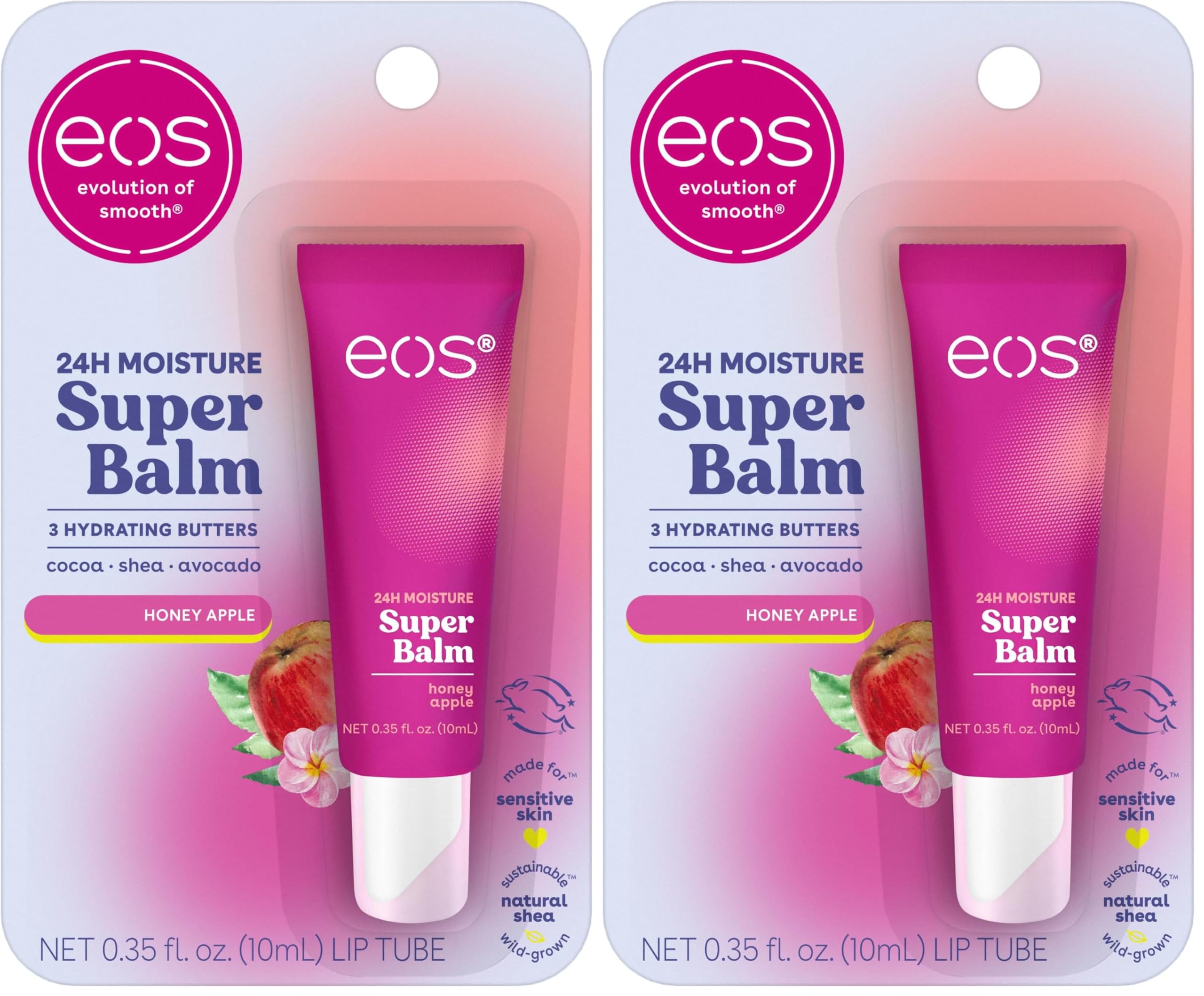 eos24H Moisture Super Balm- Honey Apple, Lip Mask, Day or Night Lip Treatment, Made for Sensitive Skin, 0.35 fl oz (Pack of 2)