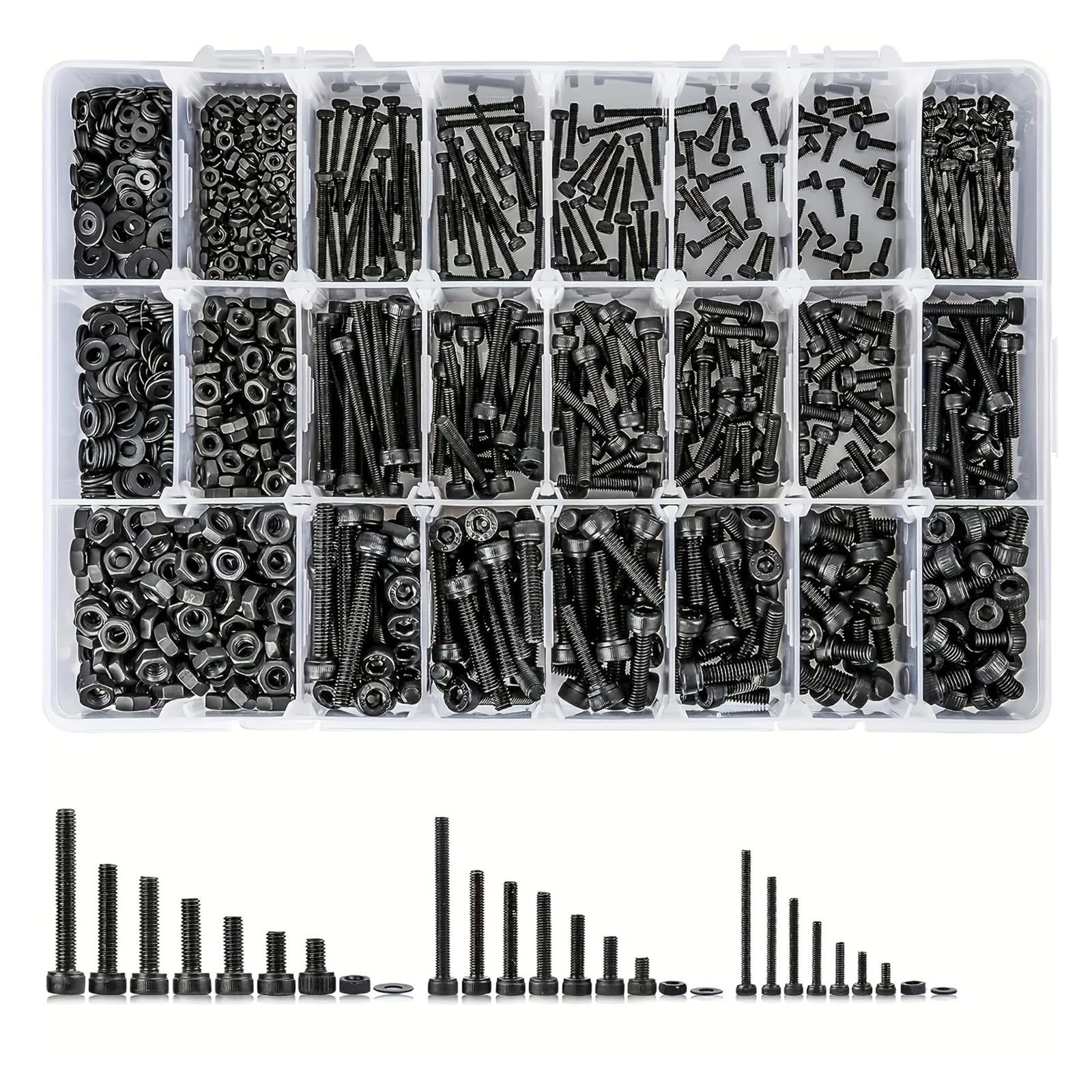 Vis Boulons Et Écrous Kit Assortiment de boulons et écrous métriques M2 M3 M4, 1260 pièces, 21 tailles 4MM à 30MM, Kit en acier allié 12.9