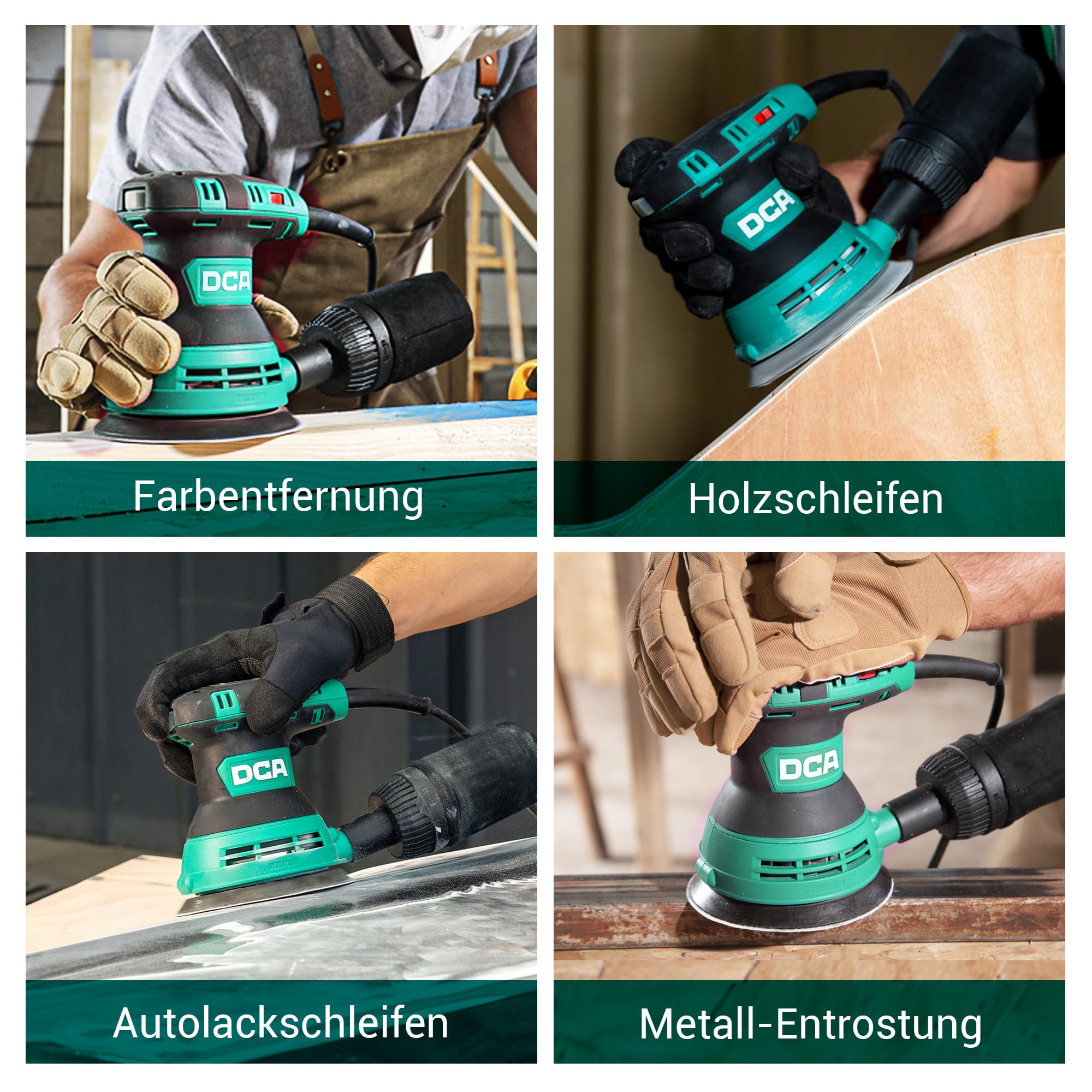 DCA Exzenterschleifer 300W, 125MM Schleifmaschine mit 6 Geschwindigkeiten, Max.12000 U/min, 0.3L Staubfangbehälter und Aubgeschützter Schalter, 10 Schleifpapier für Schleifen, Polieren von Holz, DIY