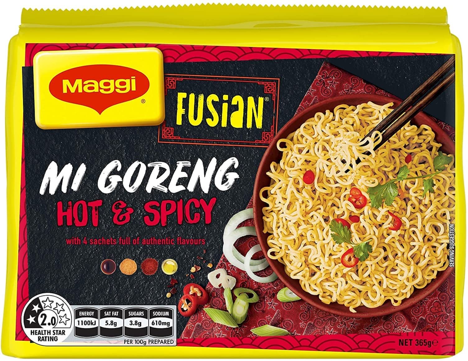 MAGGI FUSIAN Noodles Mi Goreng Hot & Spicy 30 Pack, 6 x 5