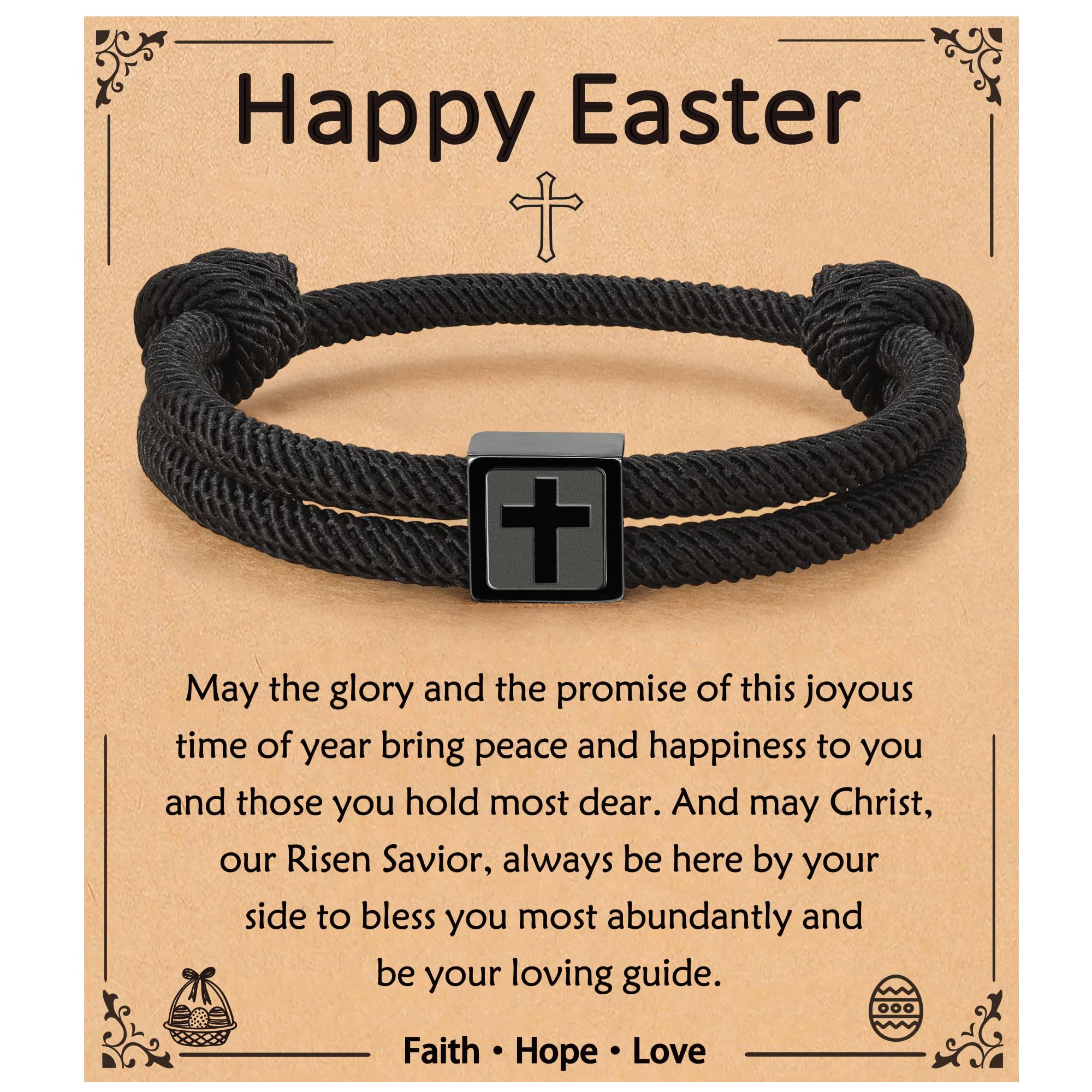 Gnamy First Communion Confirmation Baptism Gifts for Boys, Adjustable Rope Cross Bracelet Catholic Christian Religious Jewelry Gifts — view 8