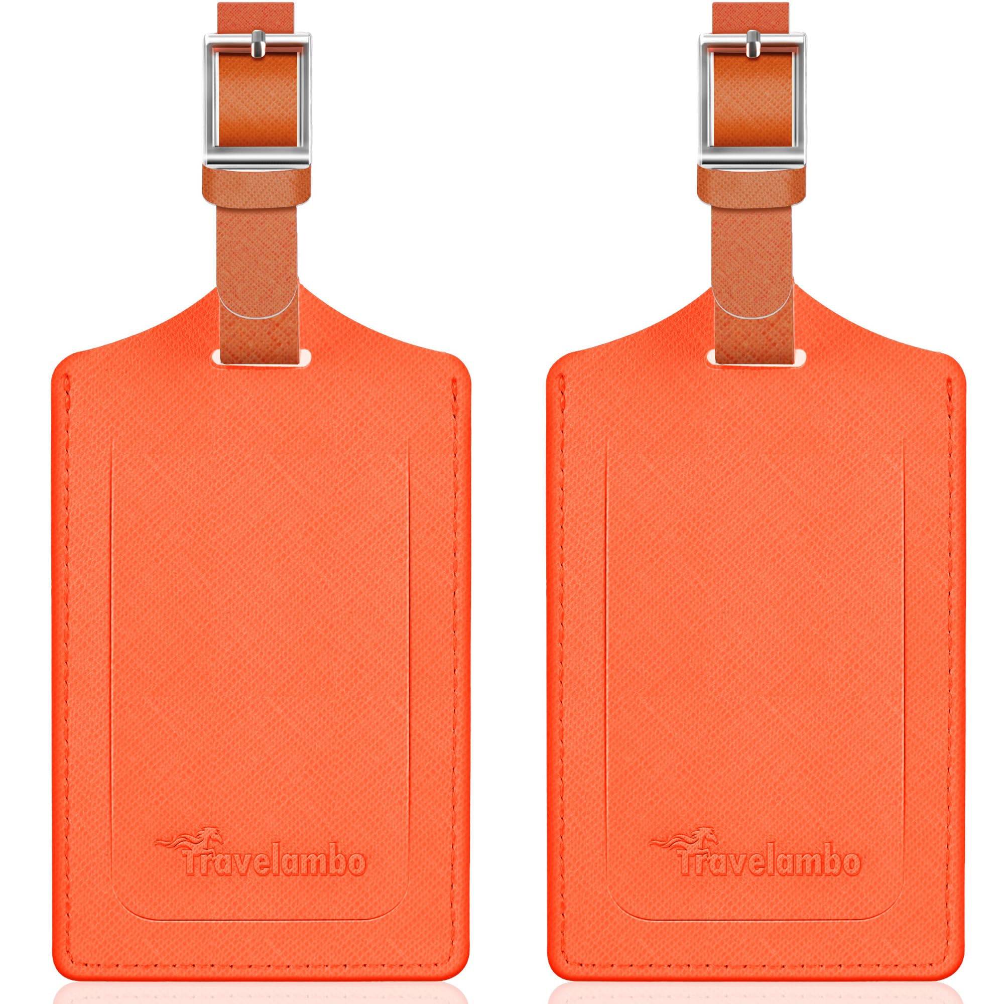 Travelambo Luggage Tags for Suitcases Faux Leather Privacy Protection 2 Pack Bag Tags Travel Accessories Essential, Cross Orange