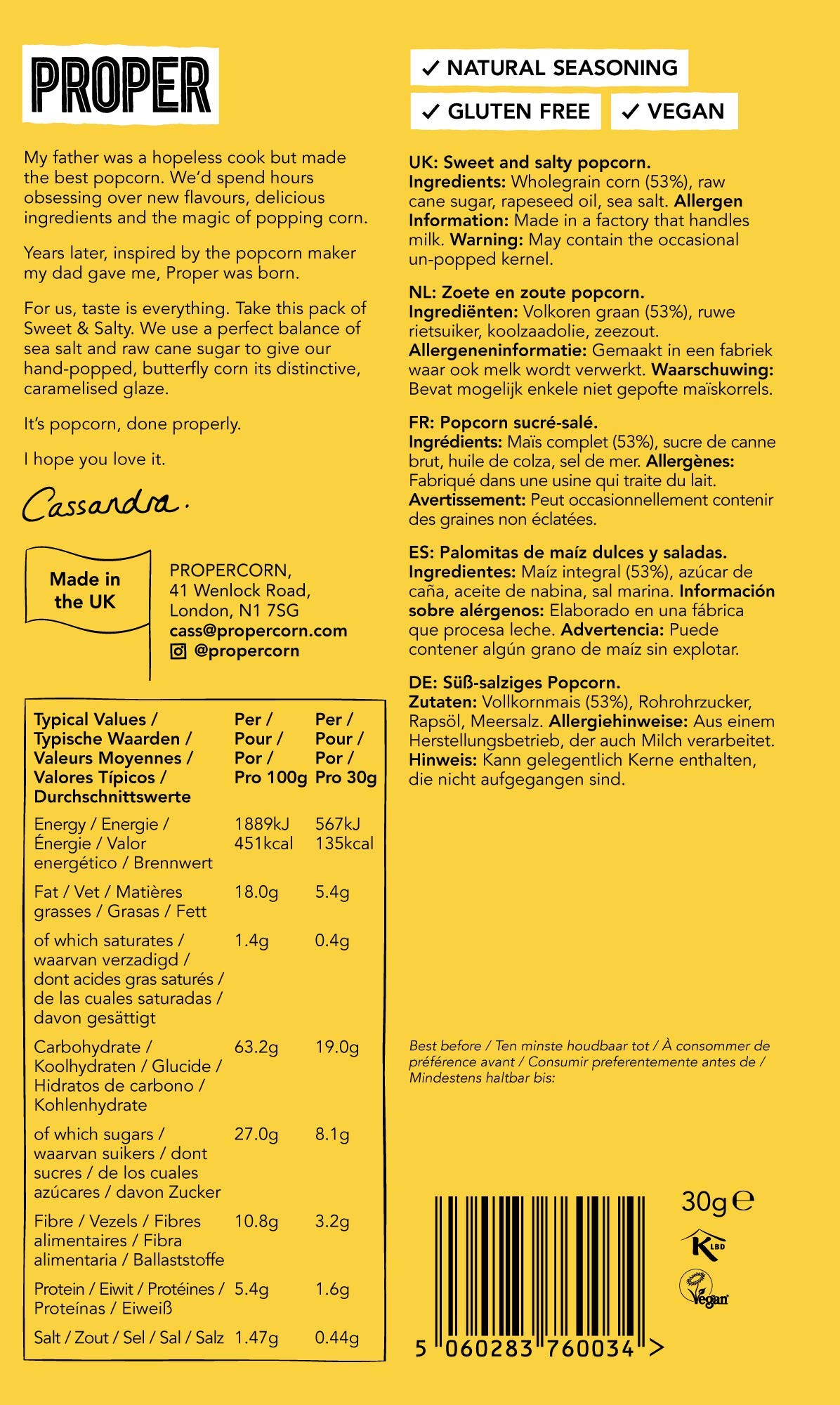 Propercorn Probercorn słodki pocorn słodki sól - Sweet & Salty opakowanie na przekąski w podróży, 30 g