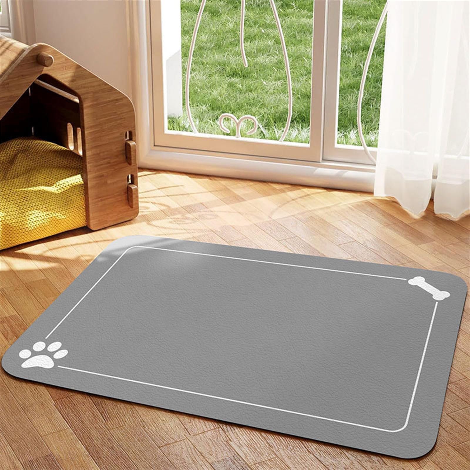 Hearda Large Pet Mats for Food Bowls, Absorbent Pet Food Mat Non Slip Pet Feeding Mat Dog Cat Feeding Mat Diatomite Quick Dry Dog Bowl Mats Water Dispenser Mat Durable (Light Grey,40x60cm)