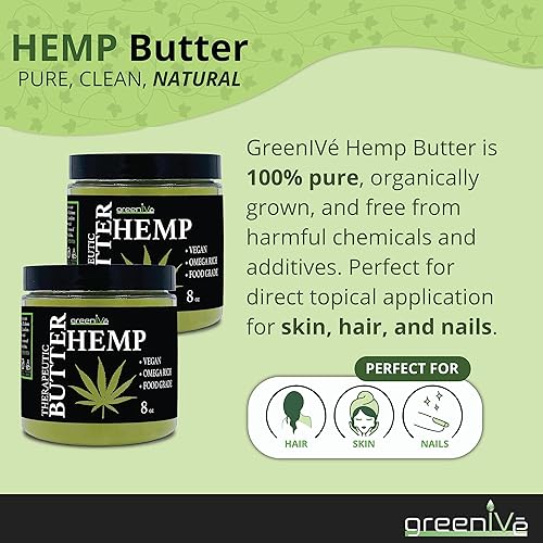Miniatura 4 de GreenIVe Mantequilla corporal de cáñamo 17,500 mg por onza Aceite de cáñamo cremoso natural crudo y manteca de cacao virgen cultivado orgánicamente.