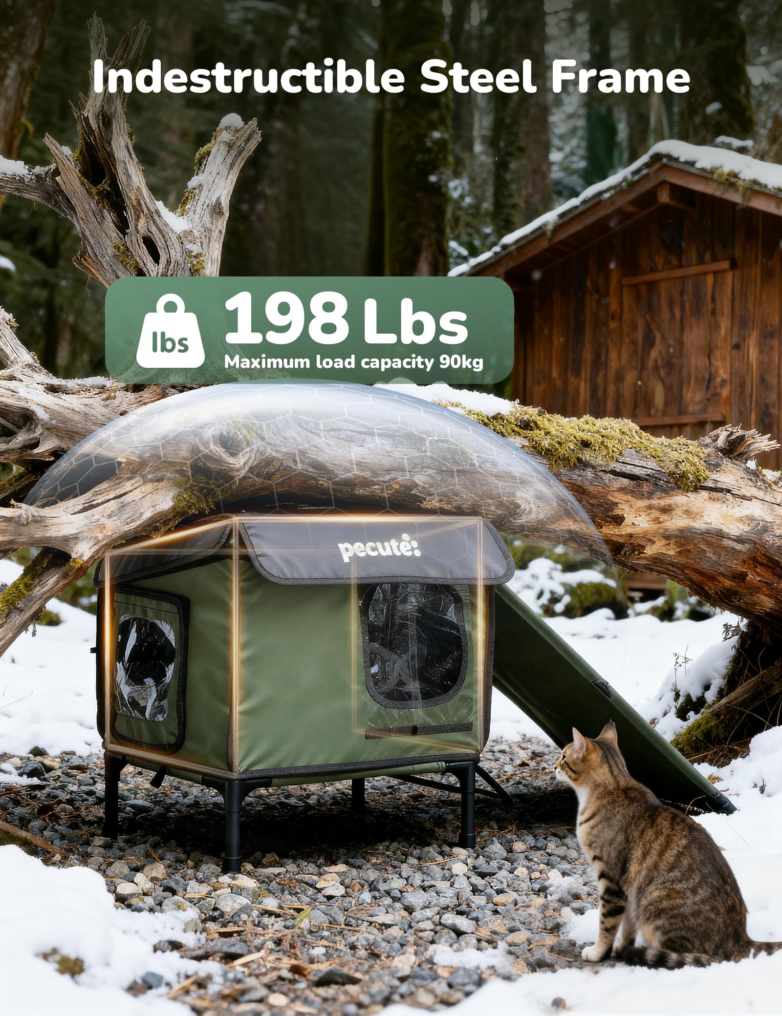 Pecute Cuccia Gatto Esterno con Tappetino Riscaldante per Gatti, Protezione Dal Freddo Casetta Gatto Randagi Esterno Impermeabile, Porta di Fuga Sicura, Robusto, Facile da Installare, Spazio Espande