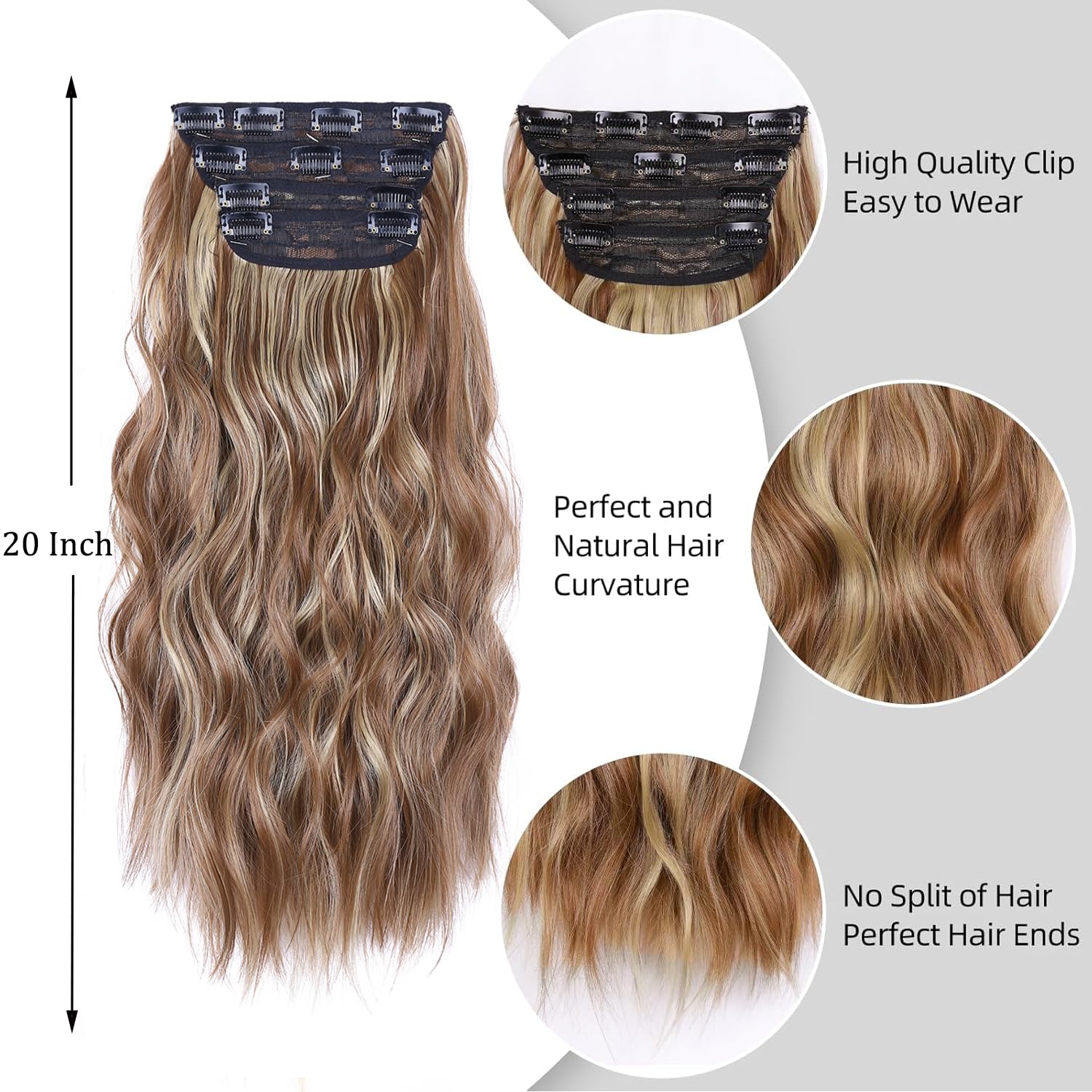 Amazon.com : Clip in Hair Extensions, 20 Inches Wavy Long  display picture 1