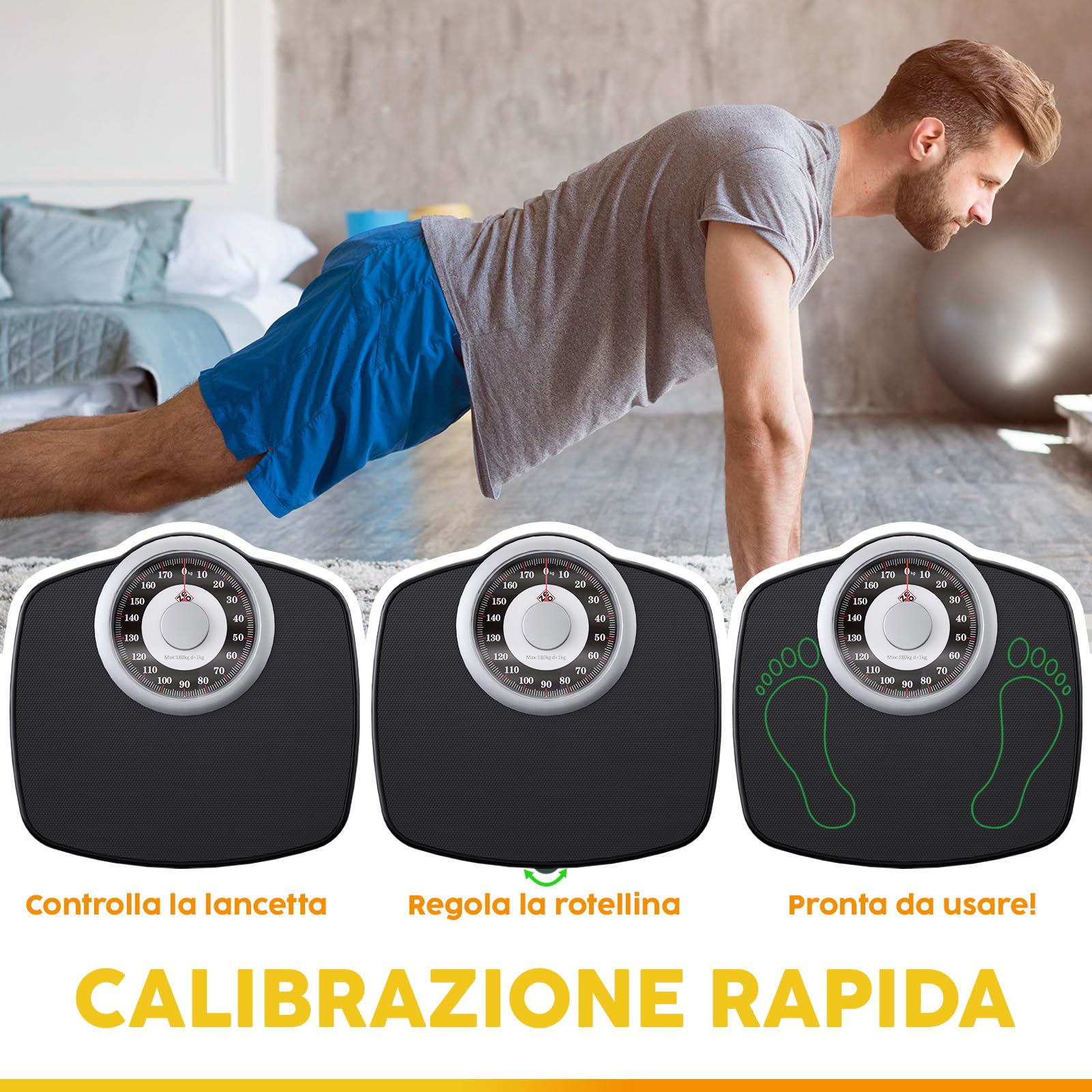 Zeno A25 Bilancia per Peso Corporeo - Fino a 180 KG - Quadrante Da 5,3” SU Piattaforma 31x30cm - Superficie in Gomma Antiscivolo - Bilancia Da Bagno Analogica Ad Precisione - 20 Anni DI Garanzia
