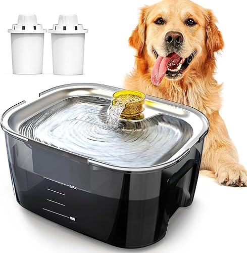 Miniatura 1 de lesotc - Dispensador de agua para perros de 338 oz10 L, fuente de agua para perros, de acero inoxidable, fuente de agua para perros grandes y