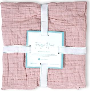 Fringe Home Baby Unisex Cotton Blanket, Baby Nursery & Stroller Blanket, Baby Swaddle Receiving Blanket (32 x 37 inches, Muslin - Pink)