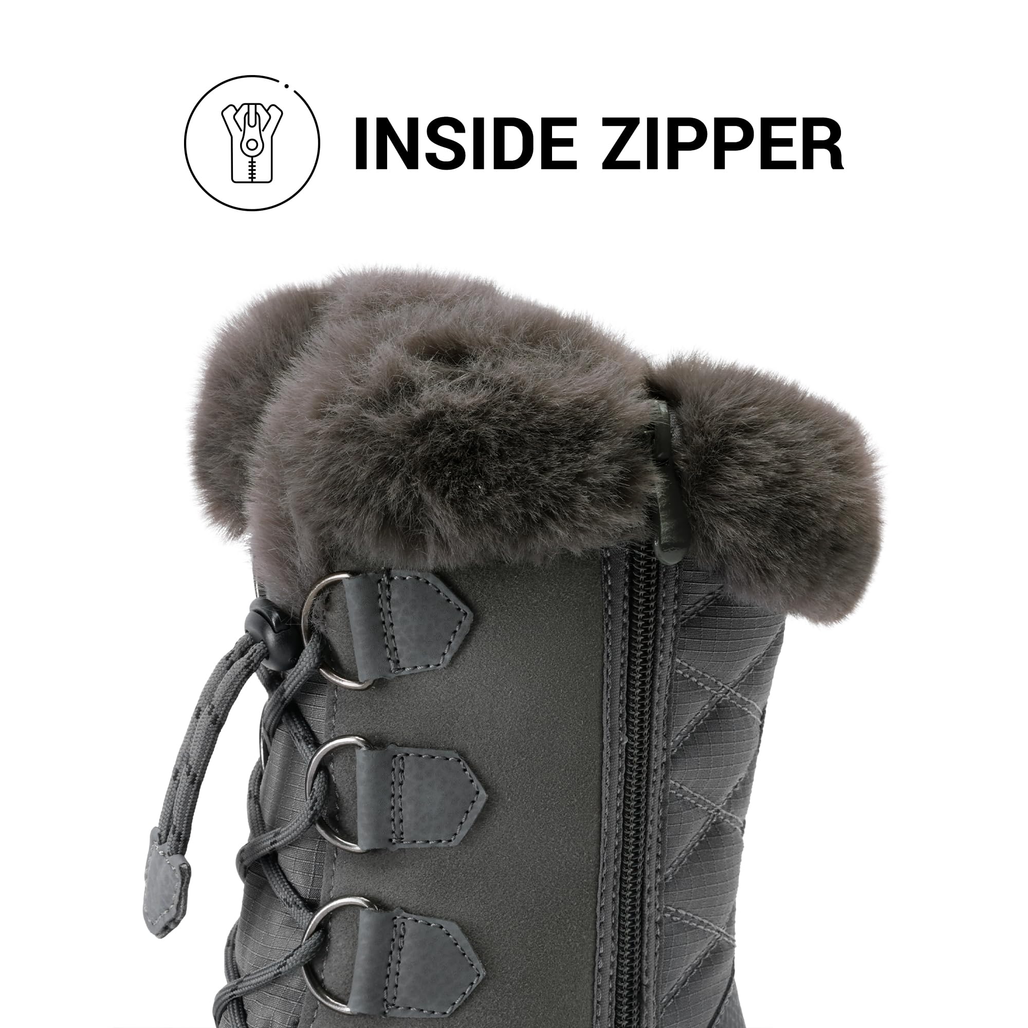 DREAM PAIRS Women's Waterproof Winter Snow Boots, Warm Comfortable Faux Fur Insulated Non-Slip Outdoor Lace-Up Florin Mid Calf Booties: 6 Dark/Grey