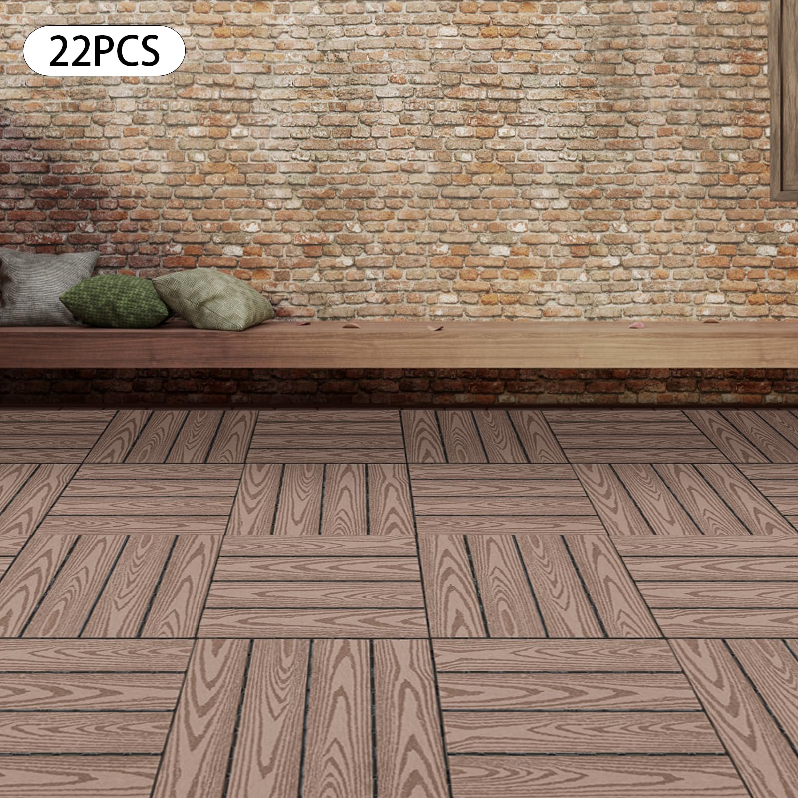 22 Stück Terrassenfliesen KlicksystemBalkonfliesen Wetterfest Holzfliesen outdoor Terrassendielen, WPC-Terrassenplatten, Holz-Kunststoff-Fußböden, 30x30 cm, 20 mm für Balkon und Terrasse