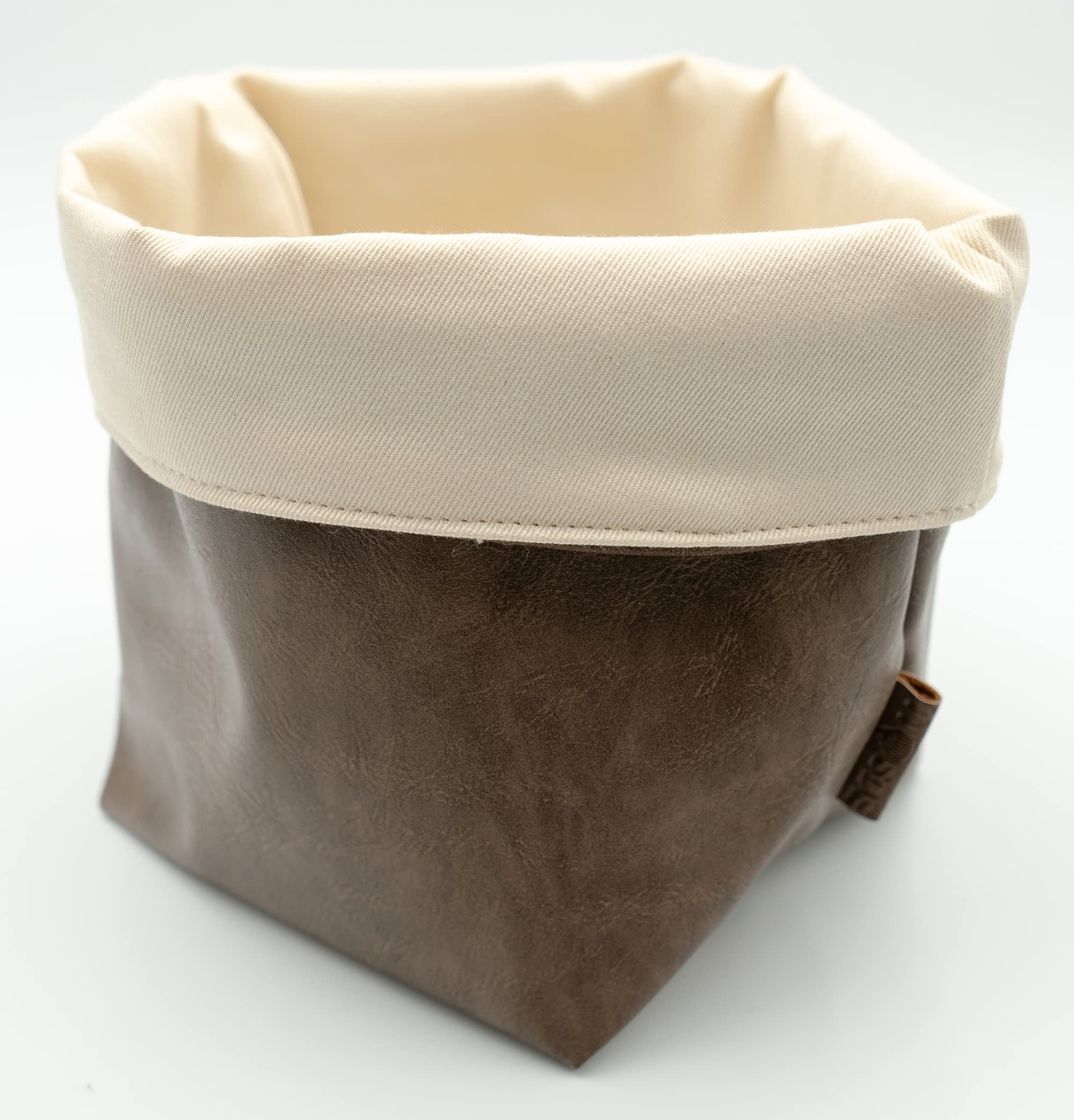 Cestino per il pane in pelle PU e cotone, con cuciture decorative, lavabile, igienico, effetto pelle, per la conservazione di pane e panini, per la gastronomia o a casa