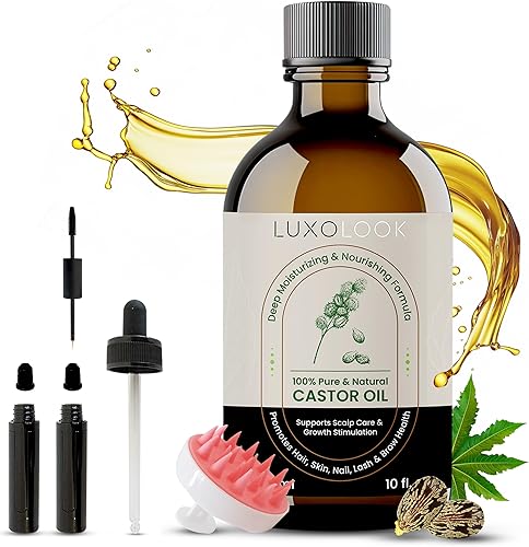 Miniatura 2 de Aceite de ricino puro, aceite de ricino 100% prensado en frío para el crecimiento del cabello, piel, cejas, pestañas de ojos, uñas y cutículas, sin