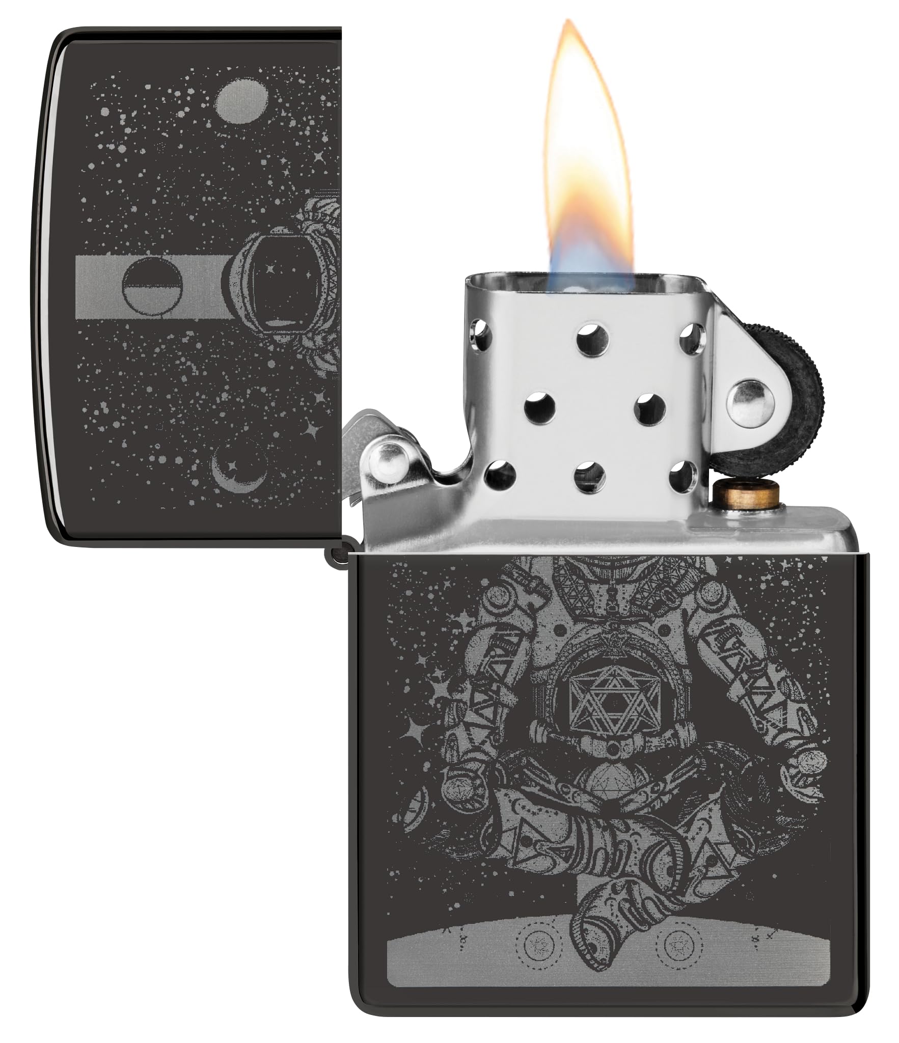 Zippo Accendino antivento astronauta nello spazio, stampa fotografica, ricaricabile, design antivento, confezione regalo, prodotto negli Stati Uniti, nero con lucentezza ottimale