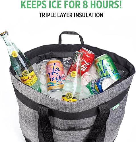 Miniatura 4 de Bolsa térmica térmica Jumbo (paquete de 2 unidades, carbón, verde) con aislamiento térmico HD, enfriador suave plegable de alta calidad, es una