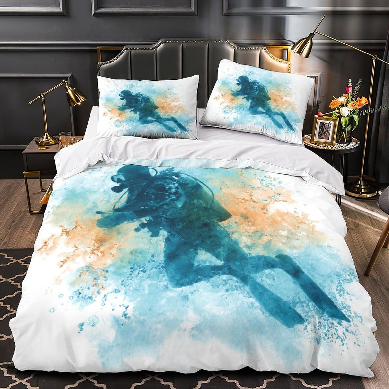 Parure de lit haut de gamme housse de couette microfibre douce et résistante motif 3D